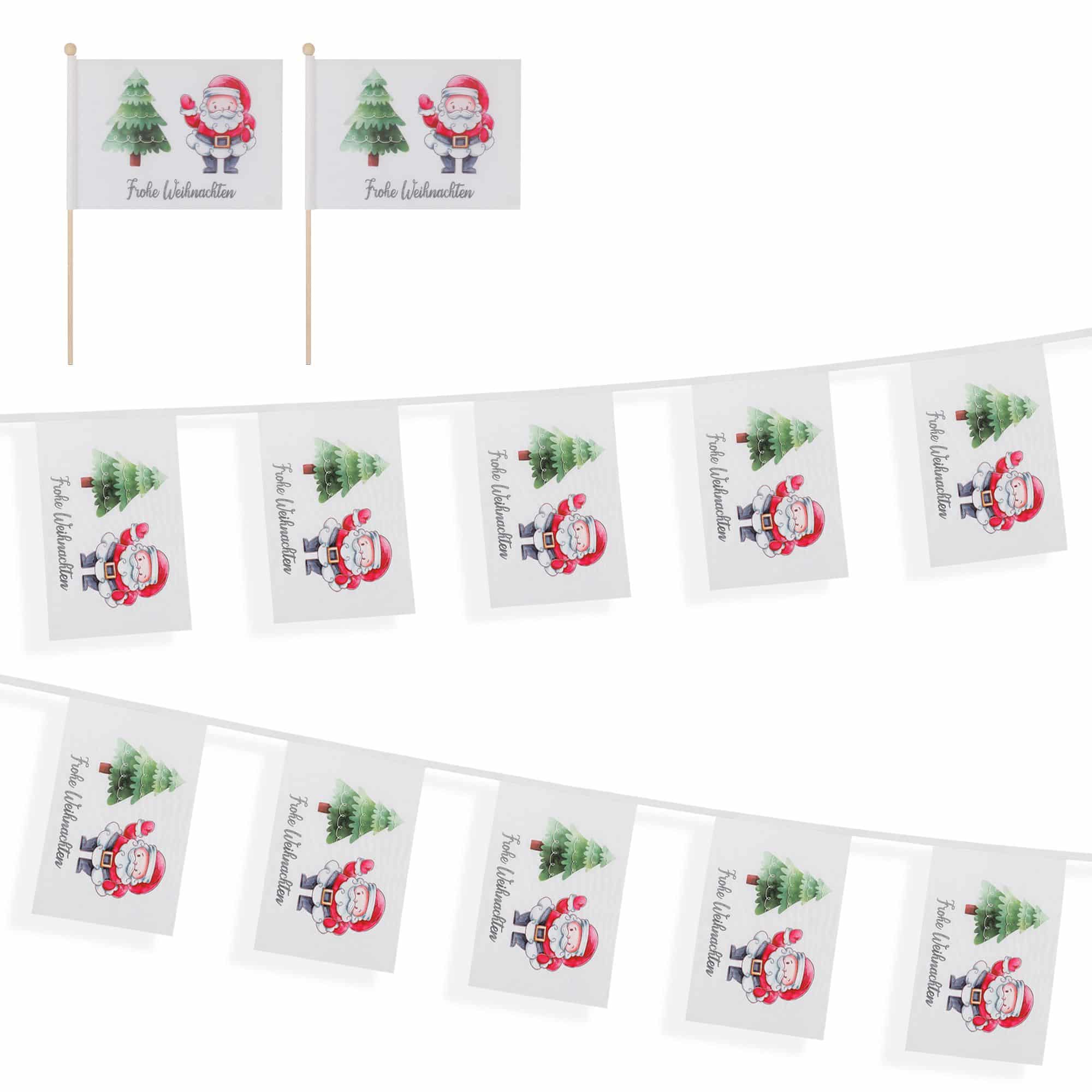 Set Fahnengirlande und Tischfähnchen "Frohe Weihnachten" Merry Christmas Partydekoration