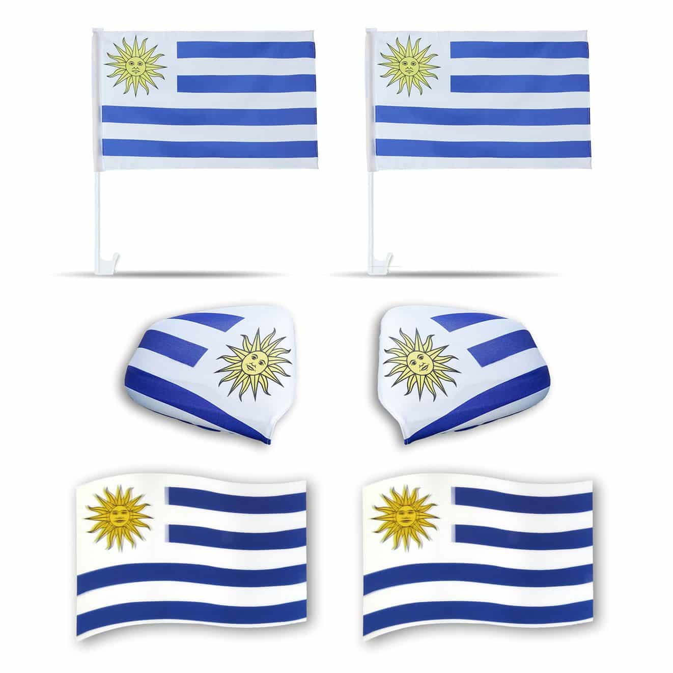 Fanpaket fürs Auto EM "Uruguay" Fußball 3D Magnet Außenspiegel Flaggen