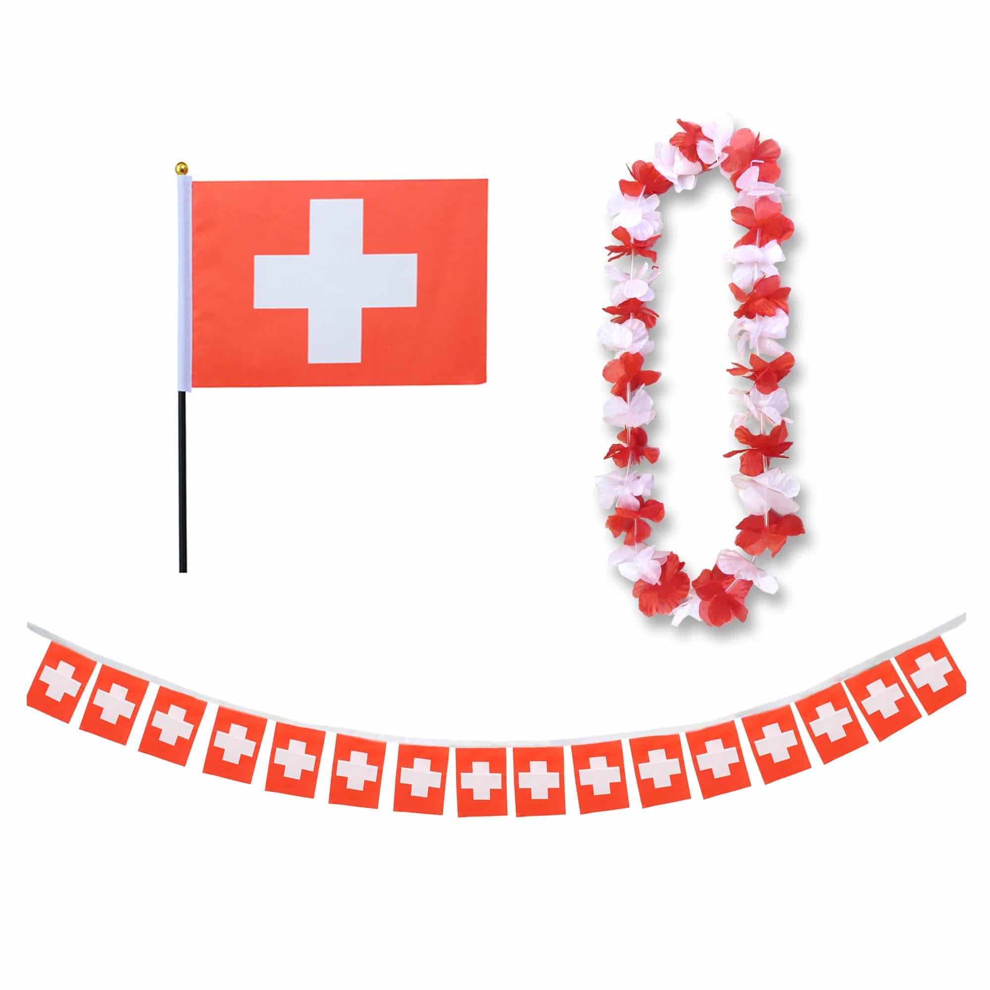 FANSET EM Fußball "Schweiz" Switzerland Girlande Mini Hand Flagge Hawaiikette