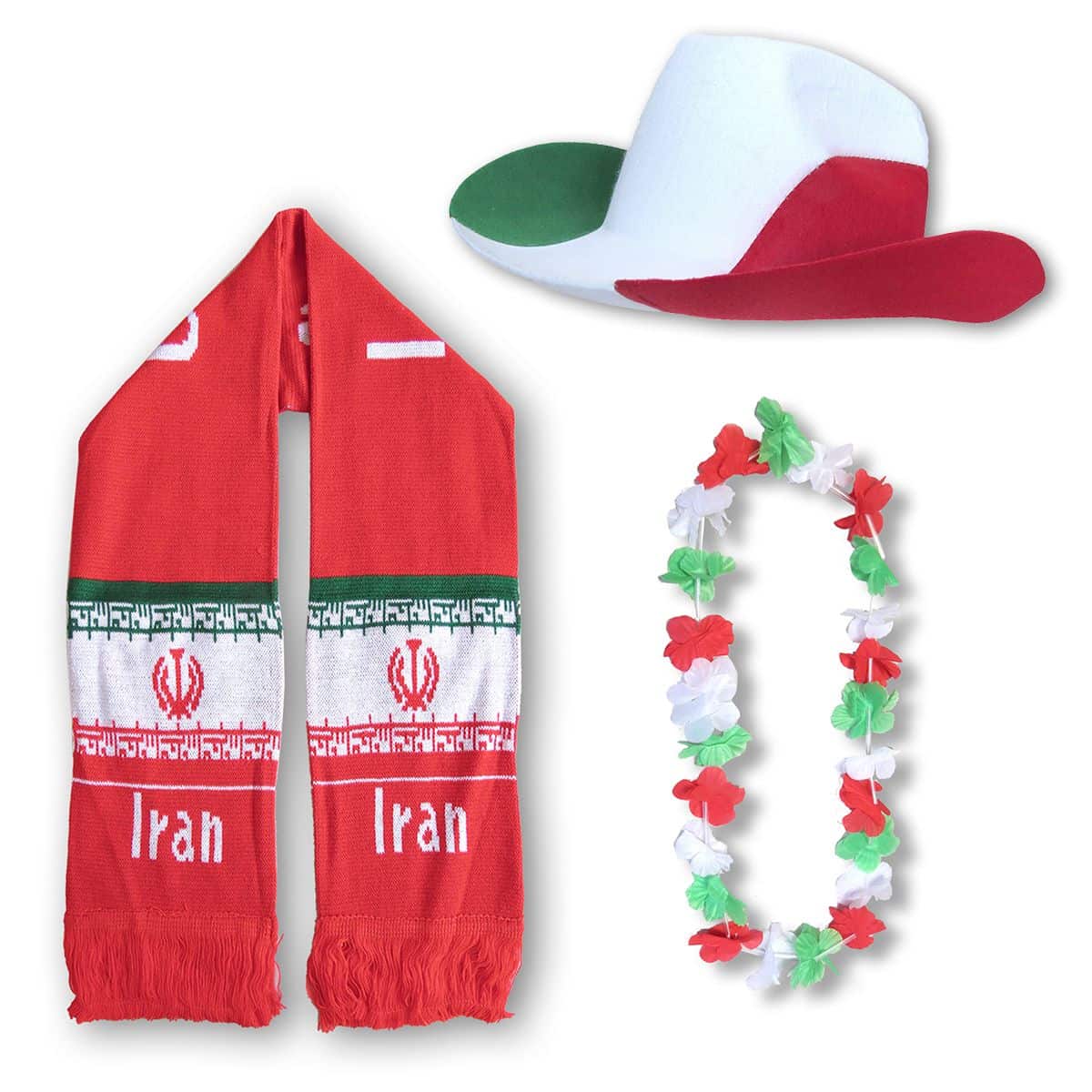 FAN PAKET EM "Iran" Fußball Schal Blumenkette Cowboy-Hut