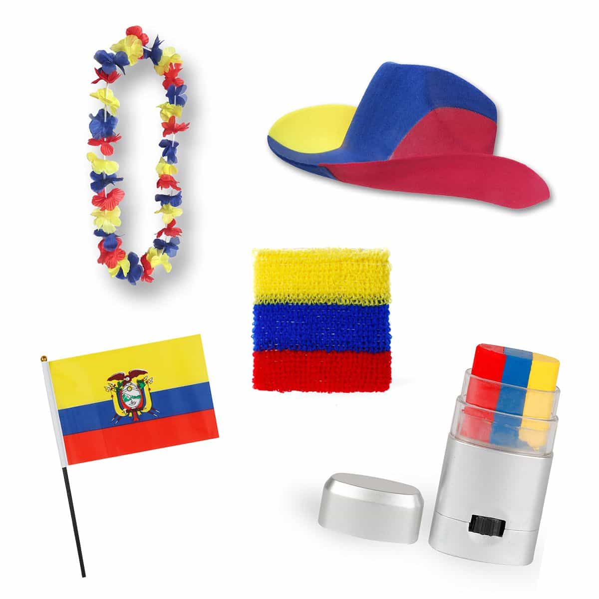 Fan-Paket EM "Ecuador" Fußball Hut Kette Schminke Schweißband Flagge