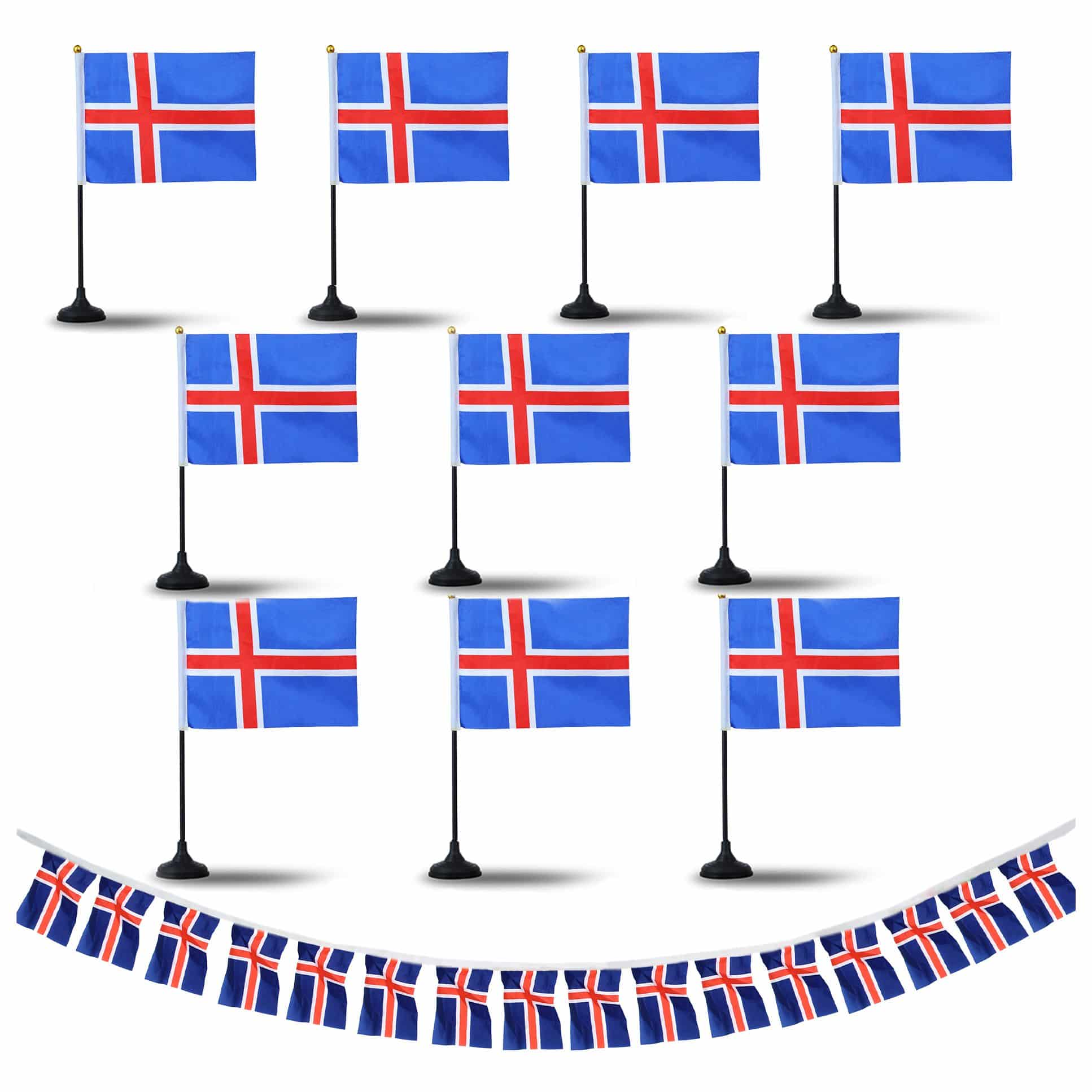 FANSET EM Fußball "Island" Iceland Girlande Handflaggen Tischhalter