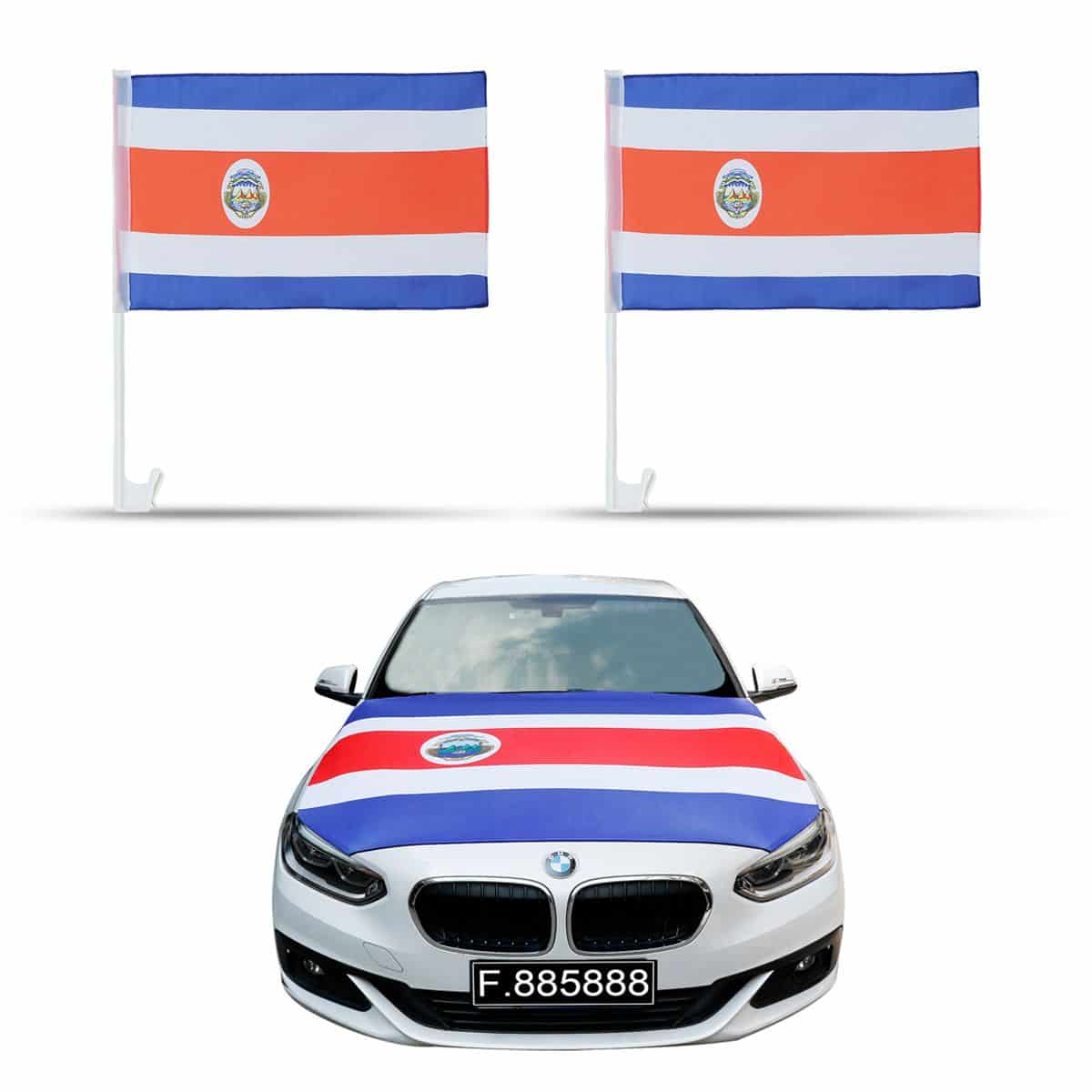 Auto Fan Set Costa Rica Fan-Set-10 – Motorhaubenfahne & 2 Fensterfahnen (3 Varianten)