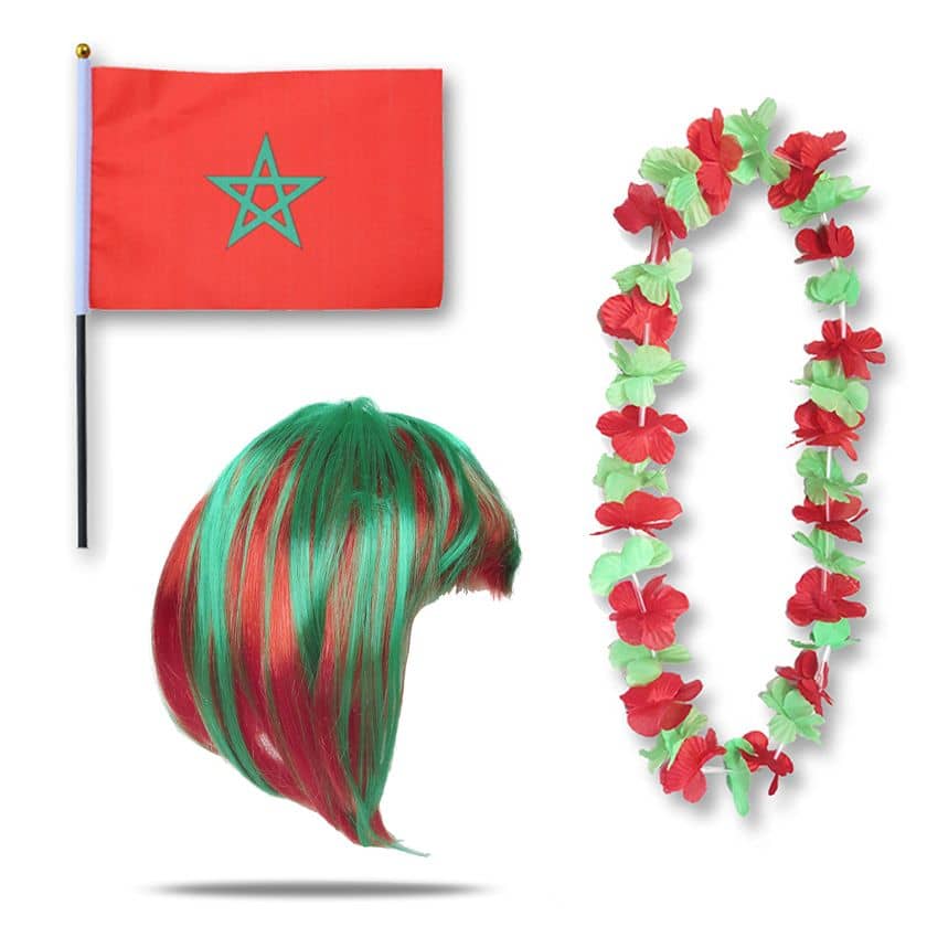 Fanset "Marokko" Morocco Blumenkette Fahne Flagge Perücke Bob