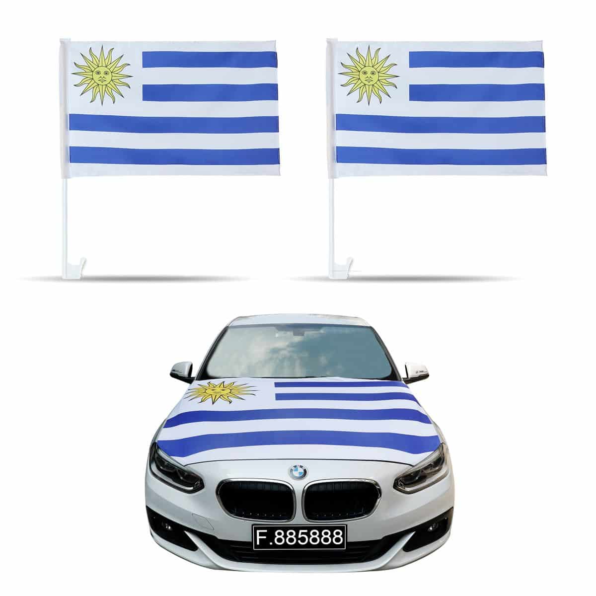 Auto Fan Set Uruguay Fan-Set-10 – Motorhaubenfahne & Fensterfahnen (3 Varianten)