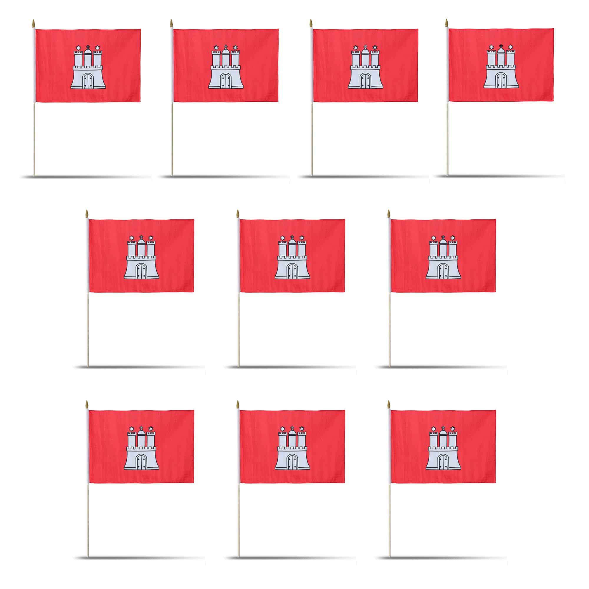 10er Set Fahne Flagge Winkfahne "Hamburg" Handfahne EM WM