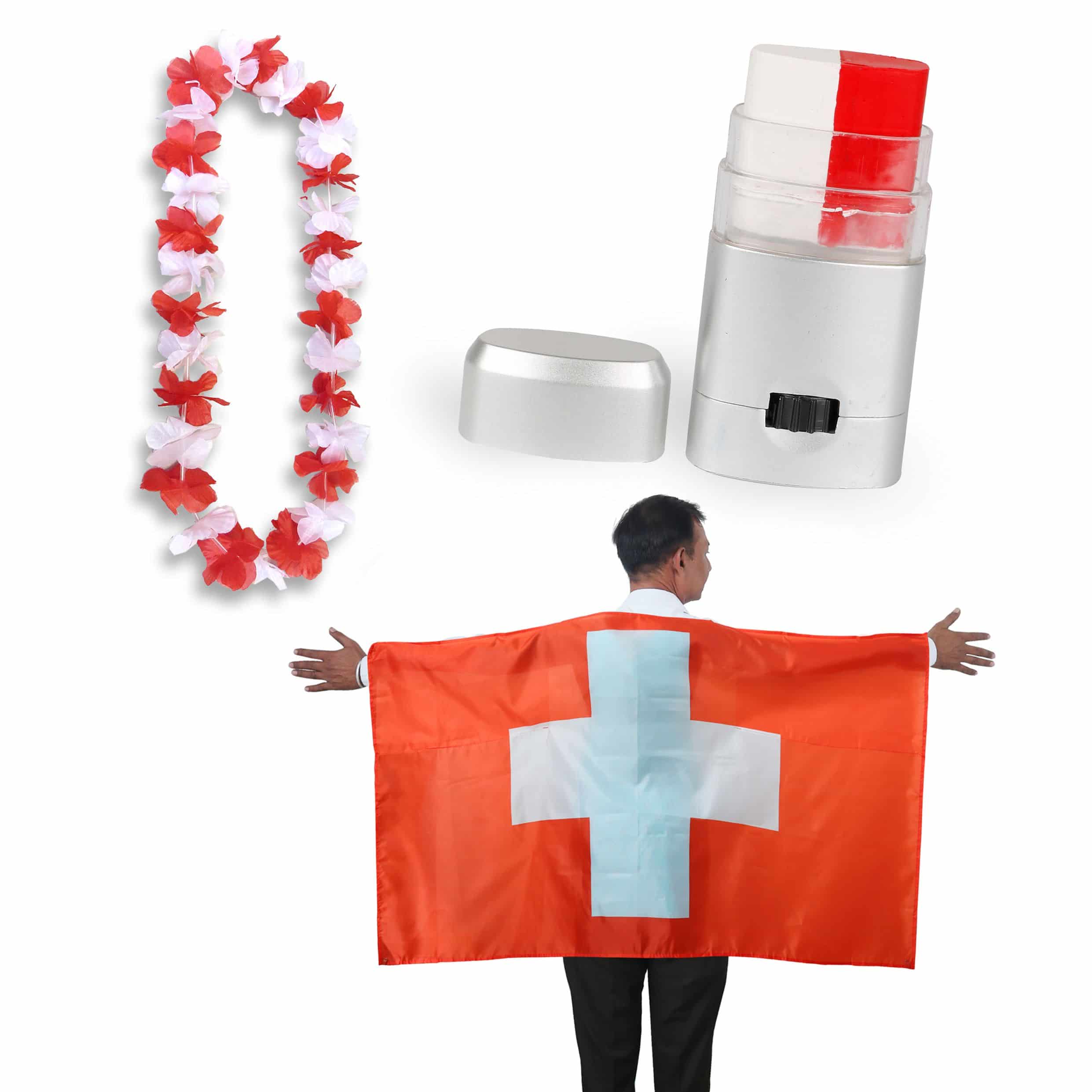 Fan-Paket EM "Schweiz" Switzerland Fußball Hawaiikette Schminkstift Poncho