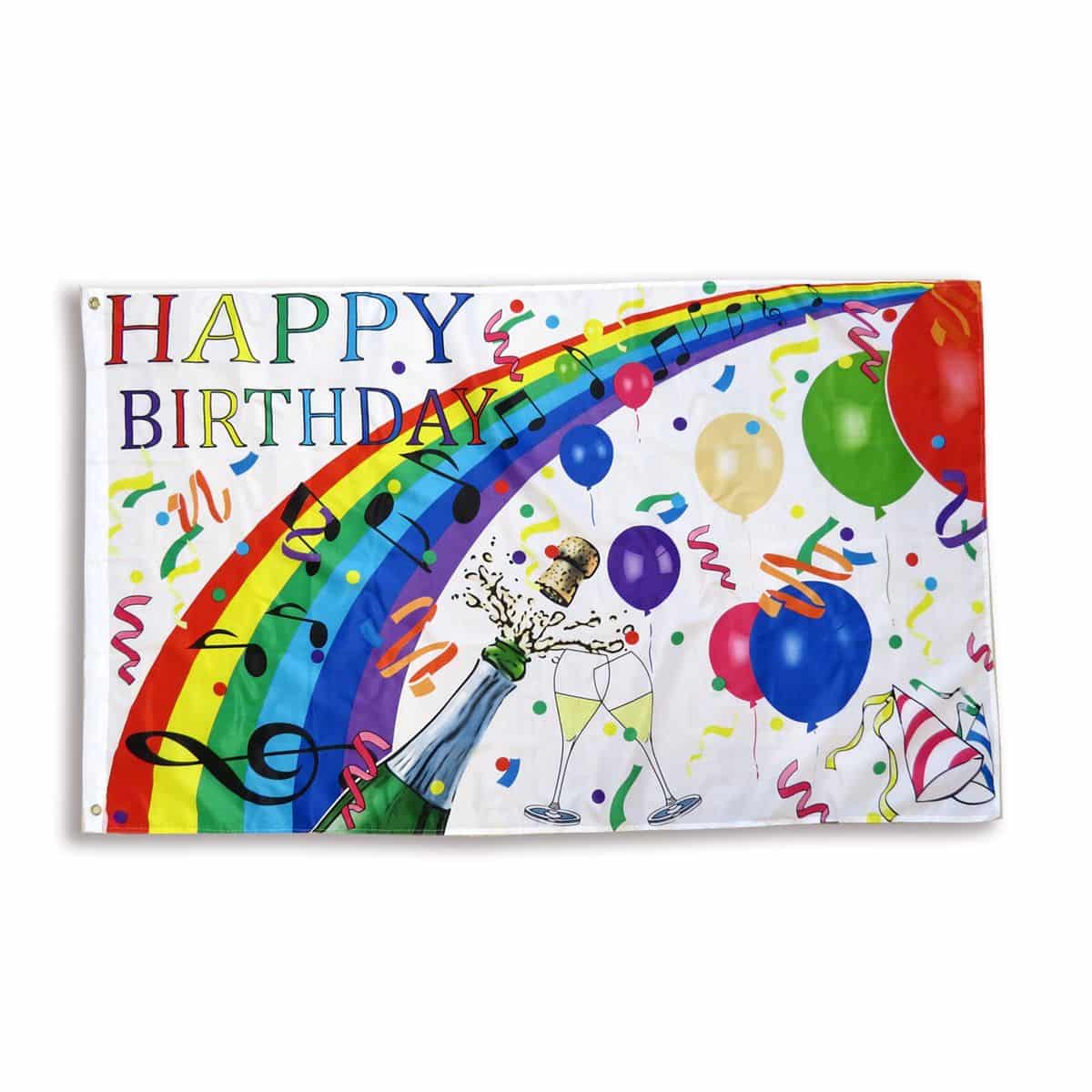 Happy Birhday Geburtstag Sektkorken Fahne Flagge 90 x 150 cm Hissfahne Ösen