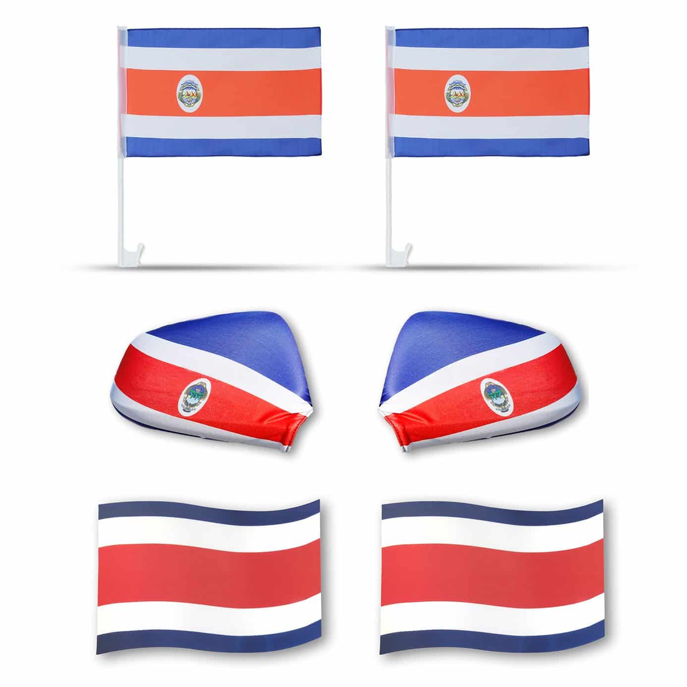 Fanpaket fürs Auto EM "Costa Rica" Fußball 3D Magnet Außenspiegel Flaggen