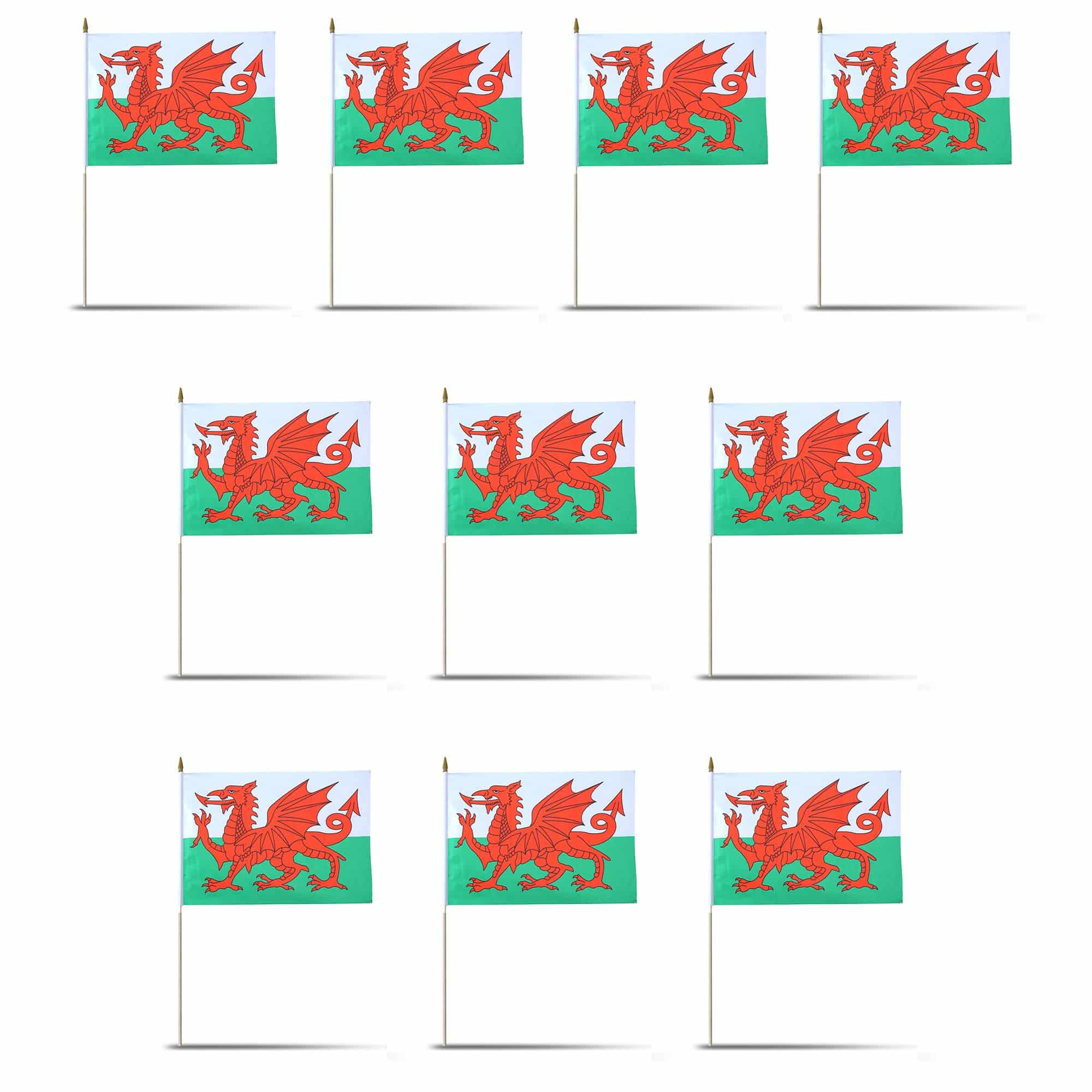 10er Set Fahne Flagge Winkfahne "Wales" Handfahne EM WM