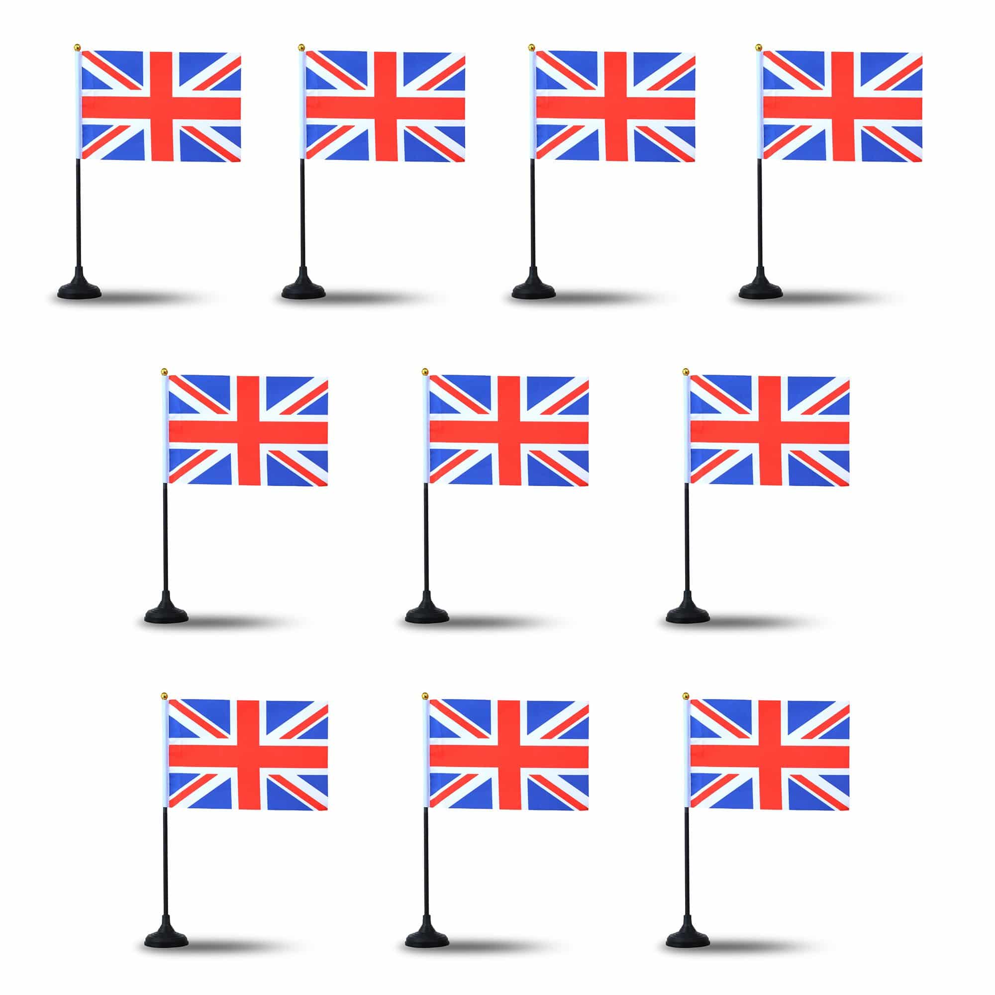 Mini Handfahnen mit Tischständer Fuß 10 Stück Set "Grossbritannien" GB Great Britain UK EM WM Flagge