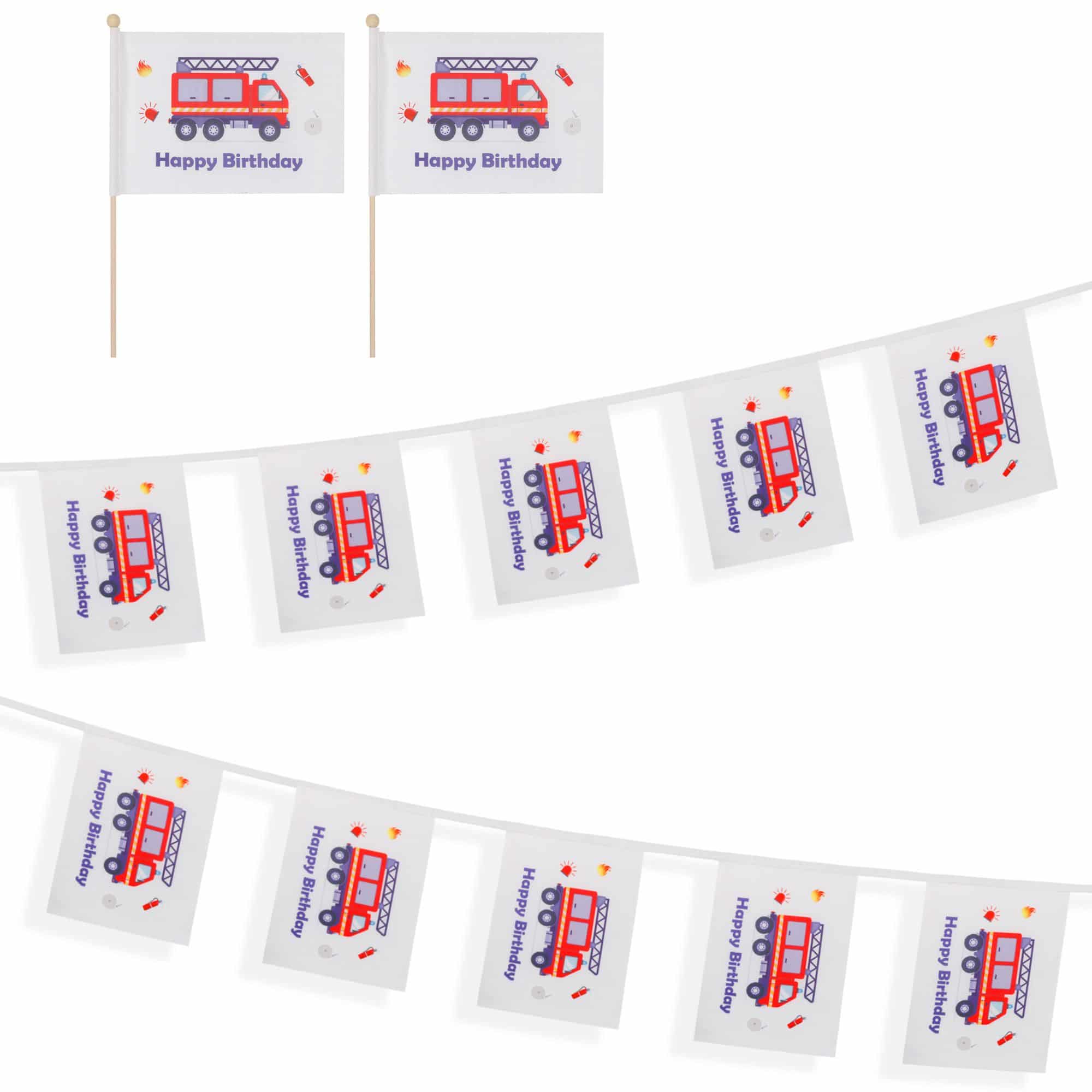 Set Fahnengirlande und Tischfähnchen "Feuerwehr" Happy Birthday Kindergeburtstag Partydekoration