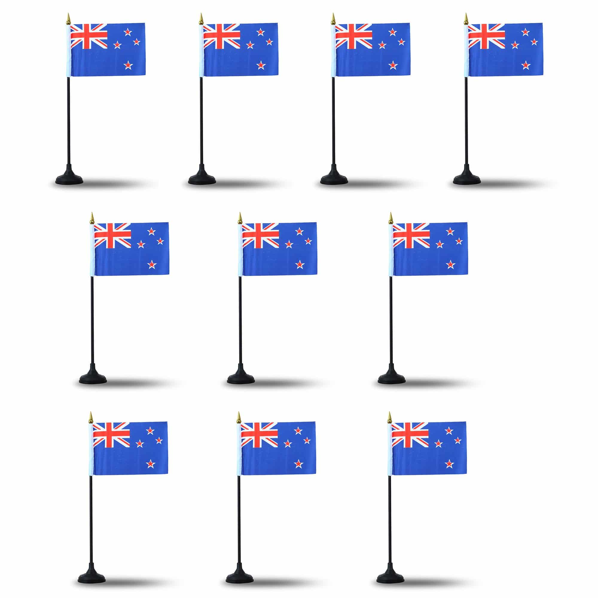 Mini Handfahnen mit Tischständer Fuß 10 Stück Set "Neuseeland" New Zealand EM WM Flaggen Fanartikel