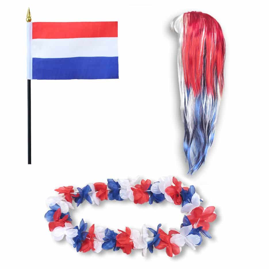 Fanset "Niederlande" Netherlands Holland Blumenkette Fahne Flagge Perücke Langhaar