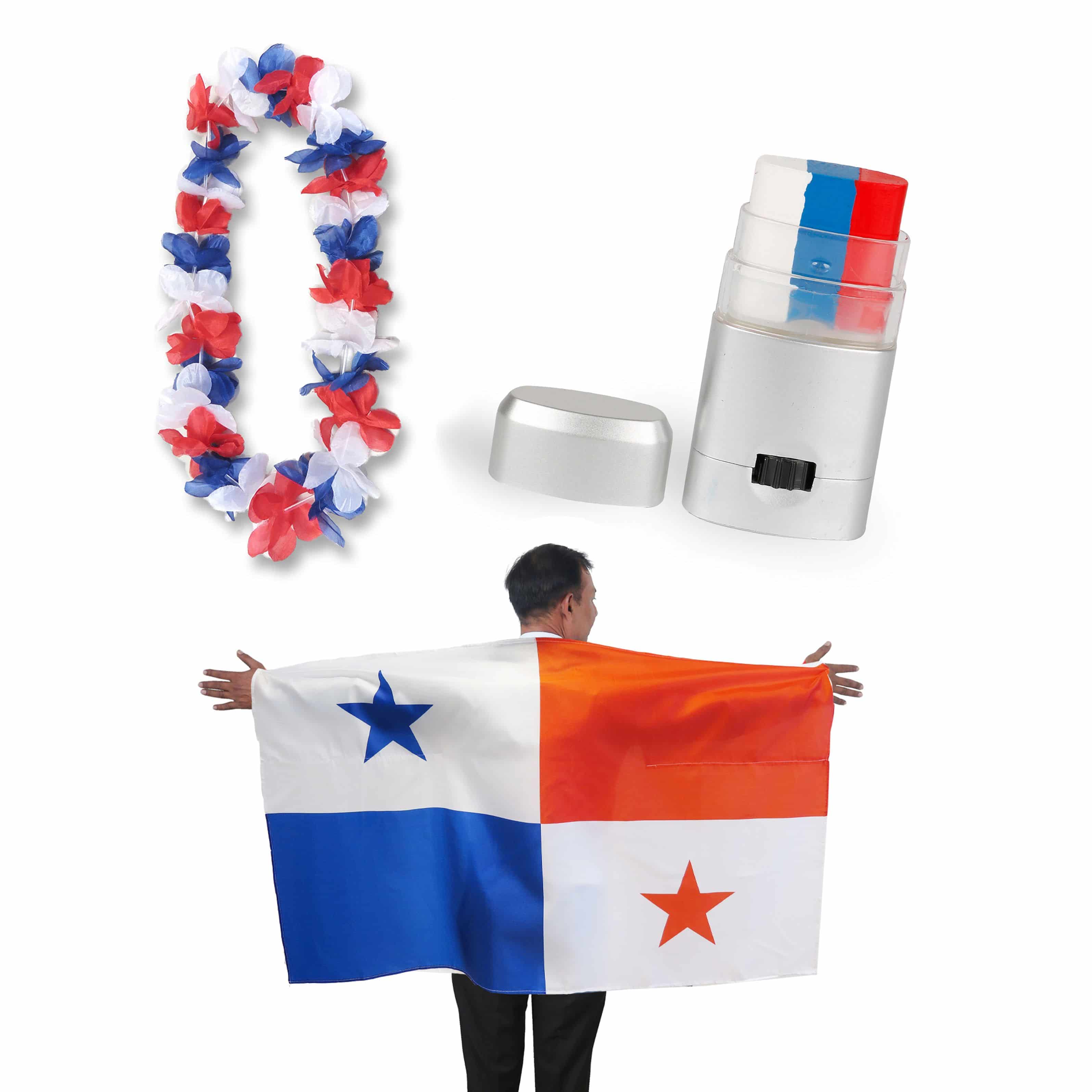 Fan-Paket EM "Panama" Fanset Fußball Hawaiikette Schminkstift Poncho