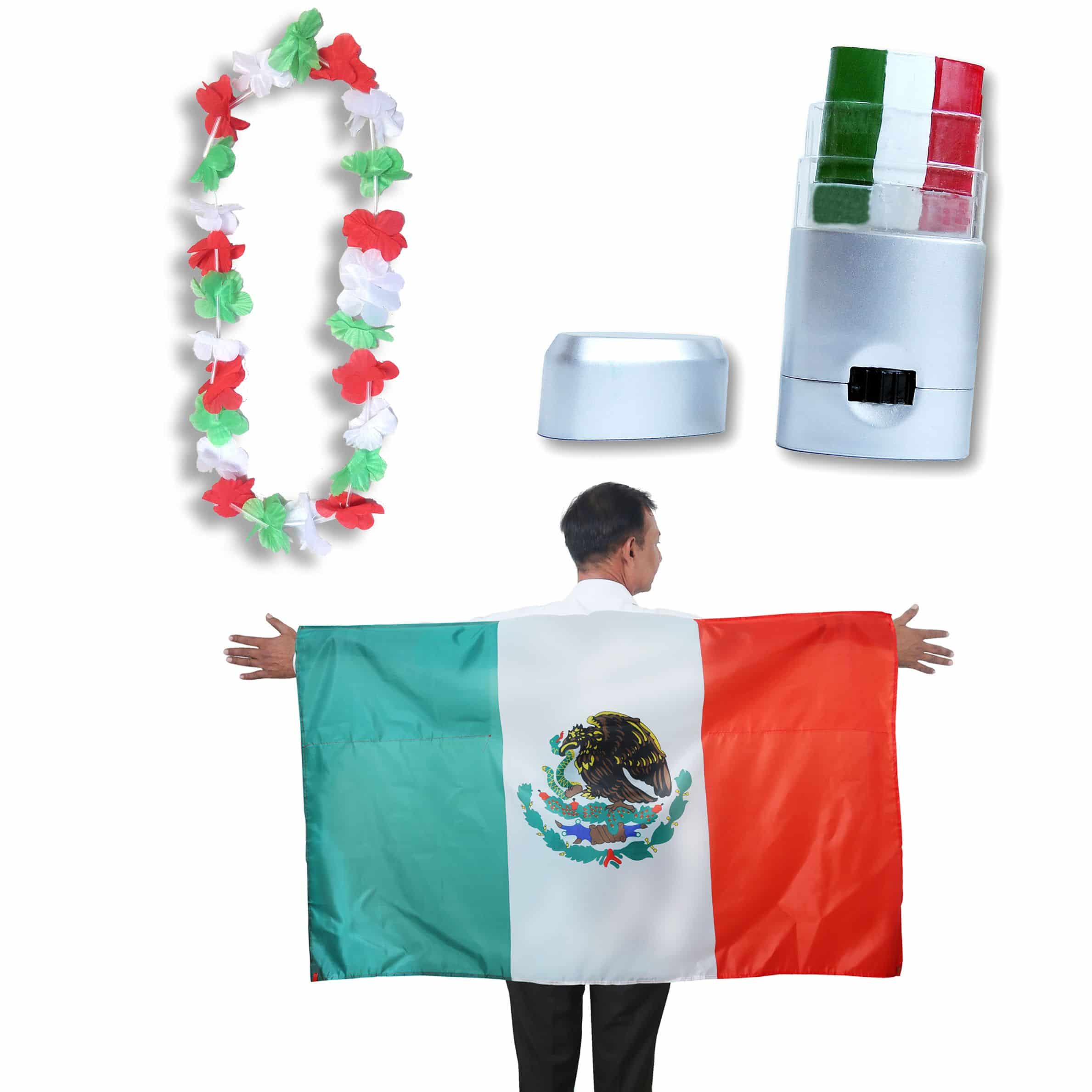 Fan-Paket EM "Mexiko" Mexico Fanset Fußball Hawaiikette Schminkstift Poncho