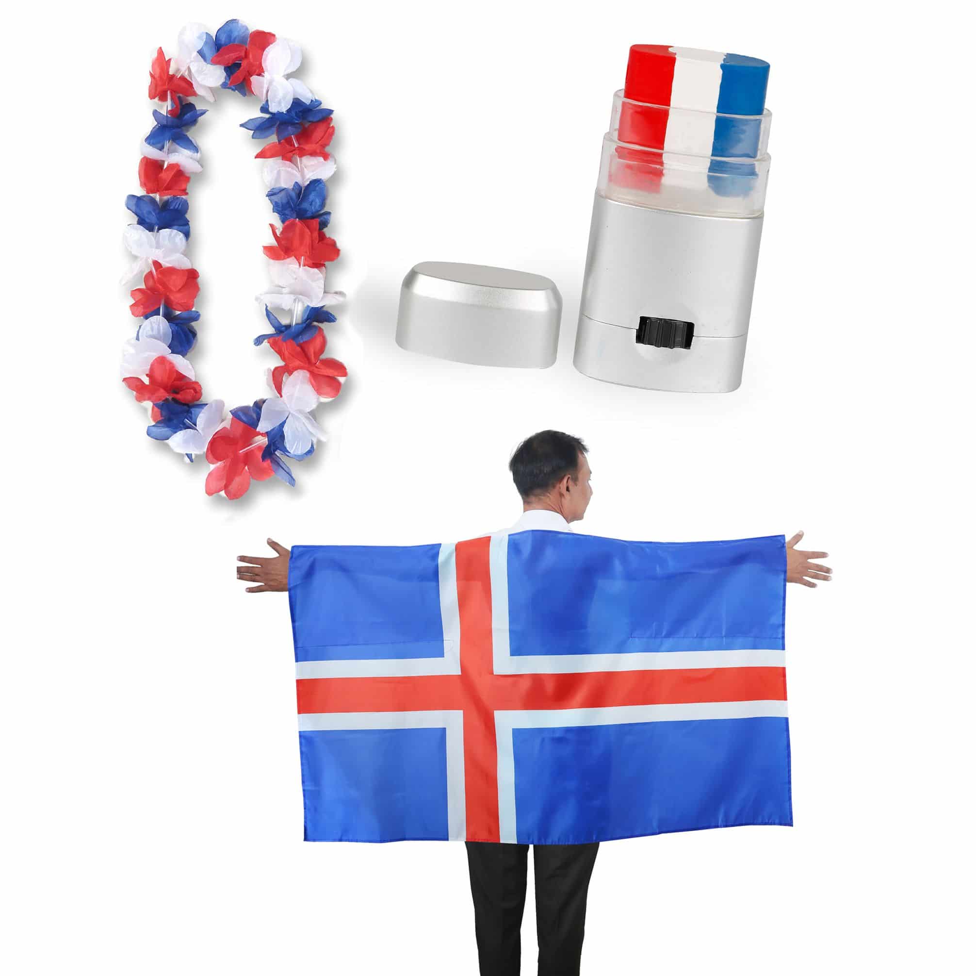 Fan-Paket EM "Island" Fanset Fußball Hawaiikette Schminkstift Poncho