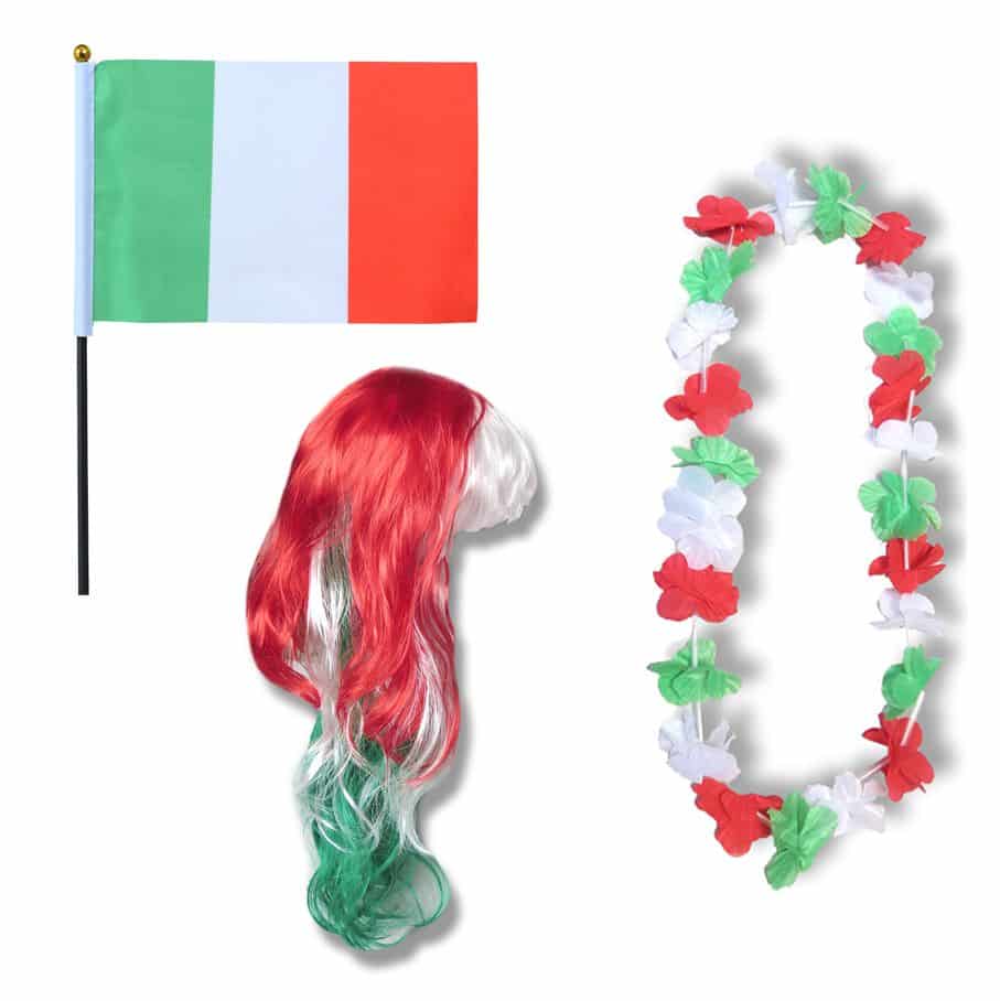 Fanset "Italien" Italy Italia Blumenkette Fahne Flagge Perücke Langhaar-Locken