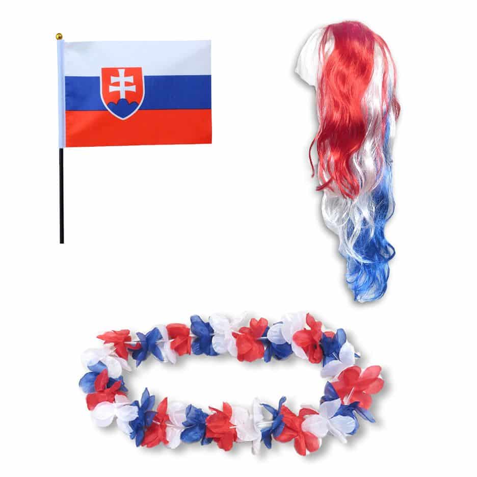 Fanset "Slowakei" Slovakia Blumenkette Fahne Flagge Perücke Langhaar-Locken