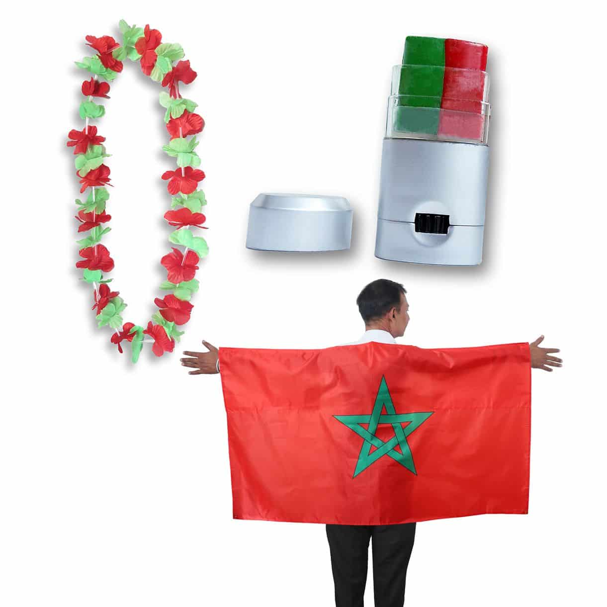 Fan-Paket EM "Marokko" Morocco Fanset Fußball Hawaiikette Schminkstift Poncho