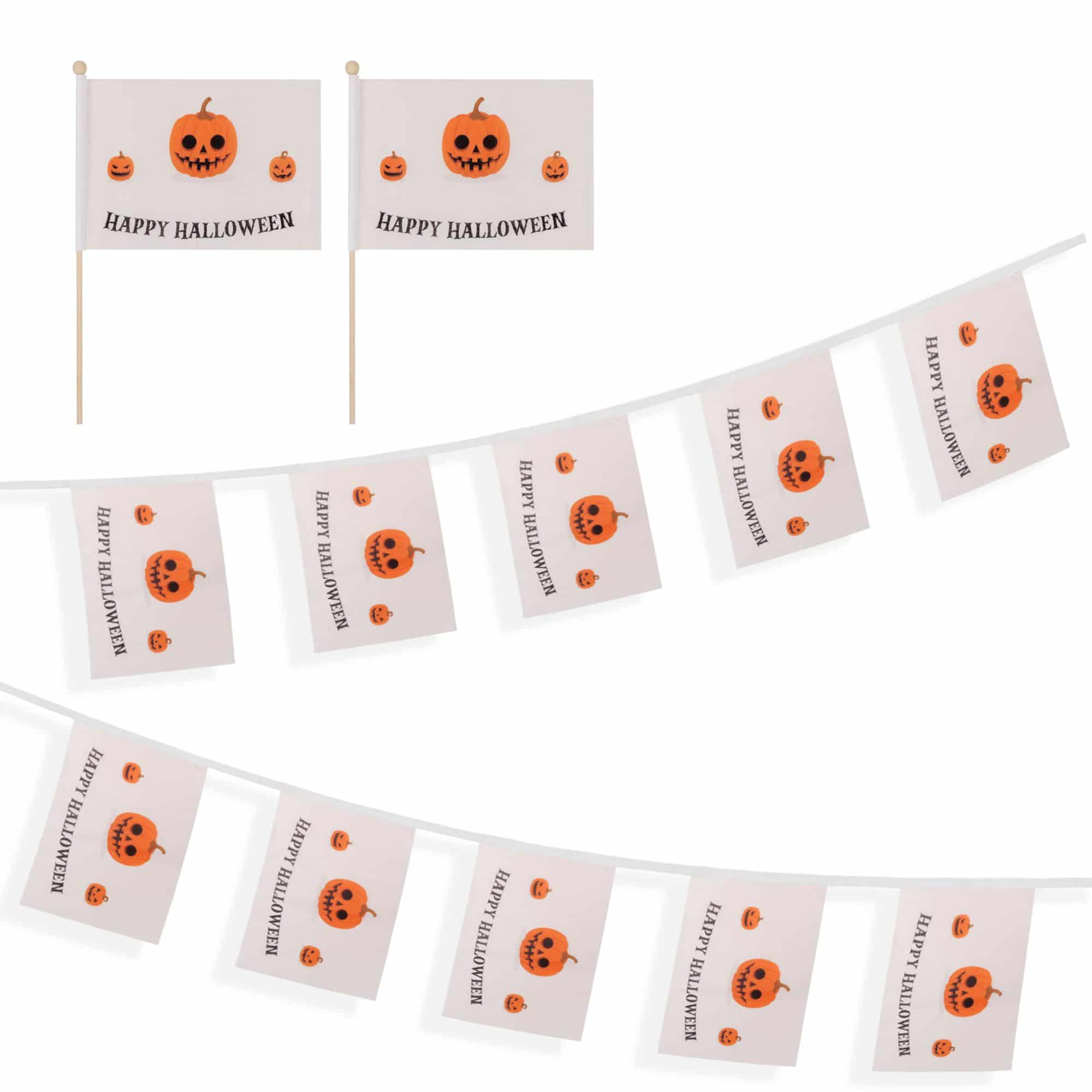 Set Fahnengirlande und Tischfähnchen "Happy Halloween" Partydekoration