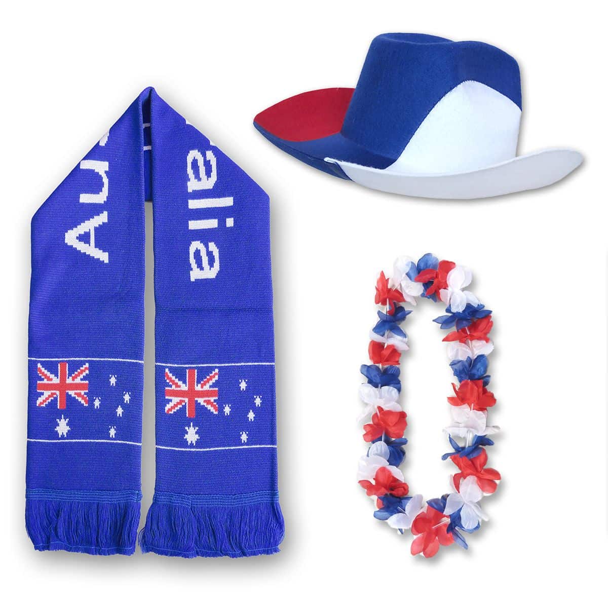 FAN PAKET EM "Australien" Australia Fußball Schal Blumenkette Cowboy-Hut