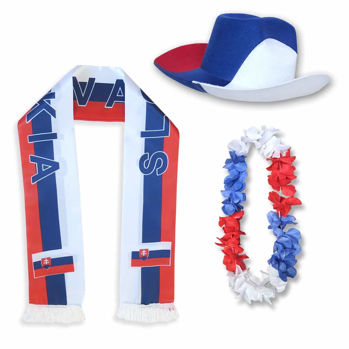 Fan-Paket "Slowakei" Slovakia WM EM Fußball Schal Hawaiikette Hut Fanartikel