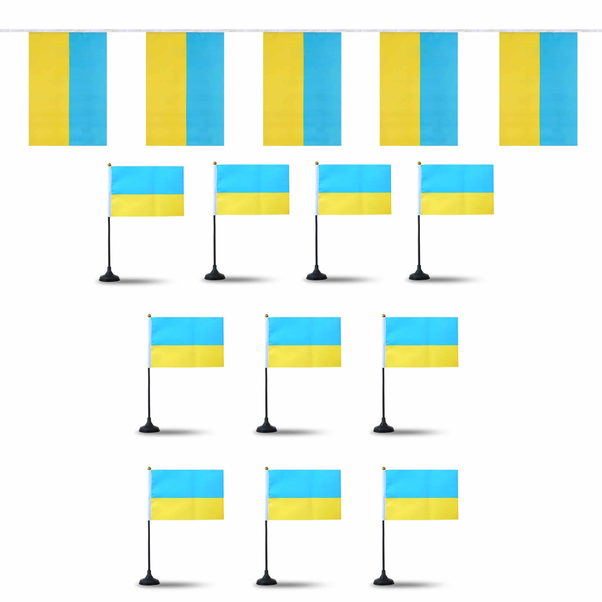 FANSET EM Fußball "Ukraine" Girlande Handflaggen Tischhalter