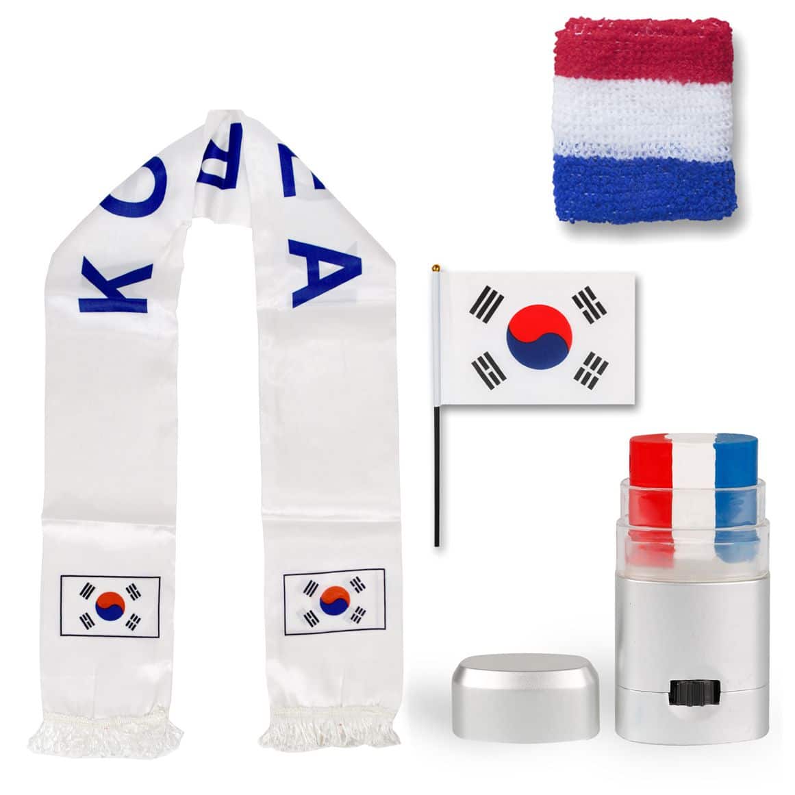 FAN PAKET EM "Suedkorea" South Korea Fußball Schal Schminke Schweißband Mini Flagge