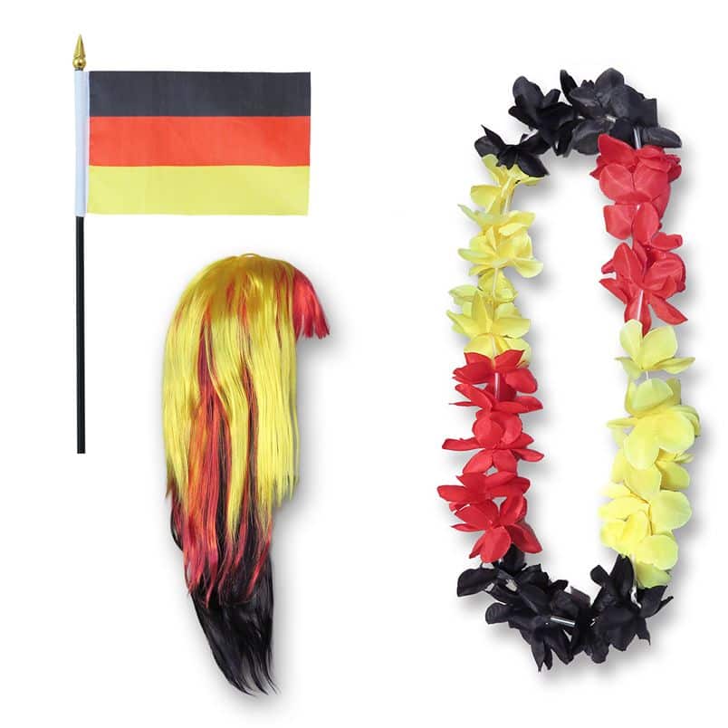 Fanset "Deutschland" Germany Blumenkette Fahne Flagge Perücke Langhaar