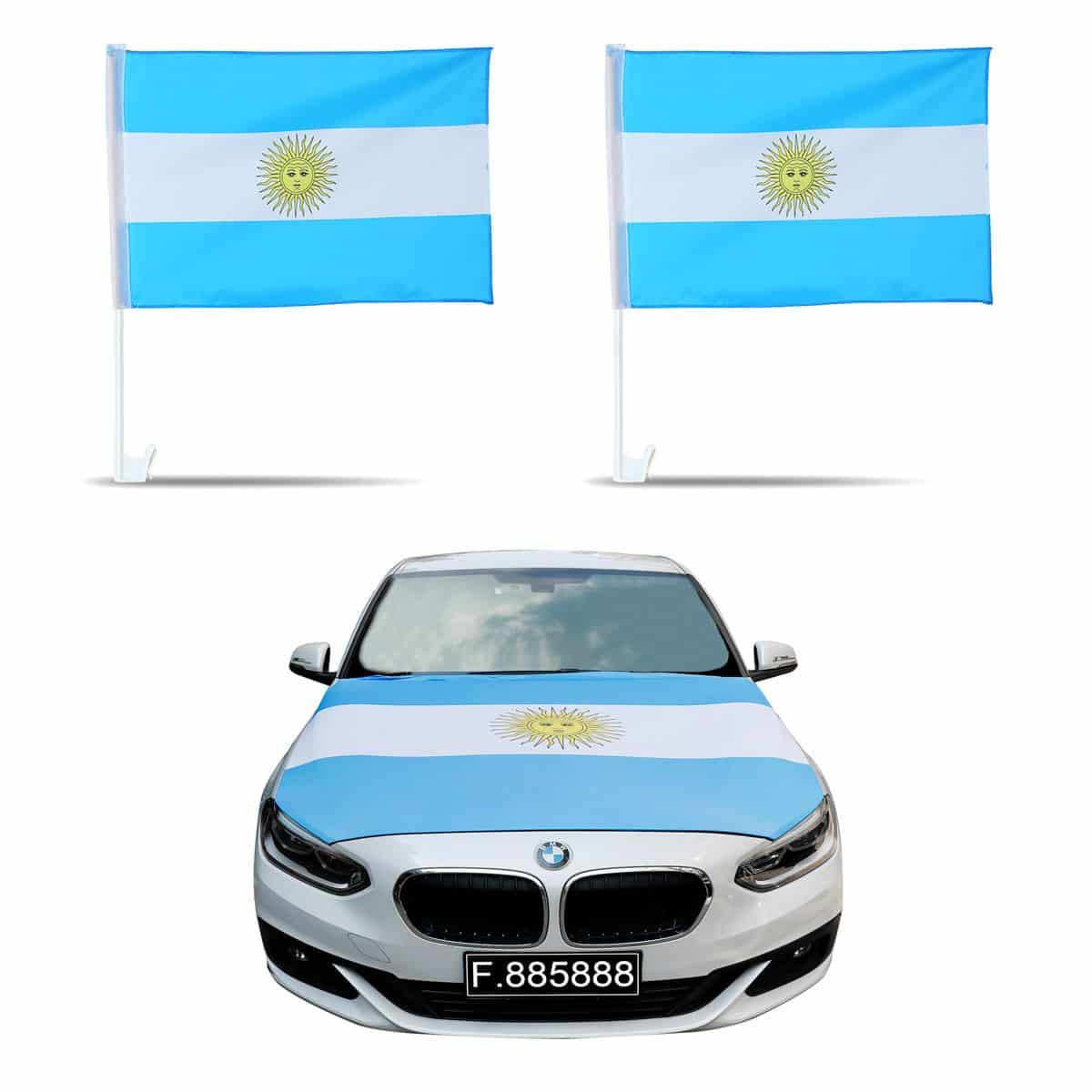 Auto Fan Set Argentinien Fan-Set-10 – Motorhaubenfahne & 2 Fensterfahnen (3 Varianten)