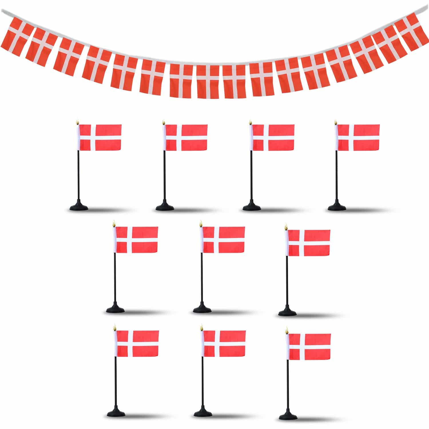 FANSET EM Fußball "Dänemark" Denmark Girlande Handflaggen Tischhalter