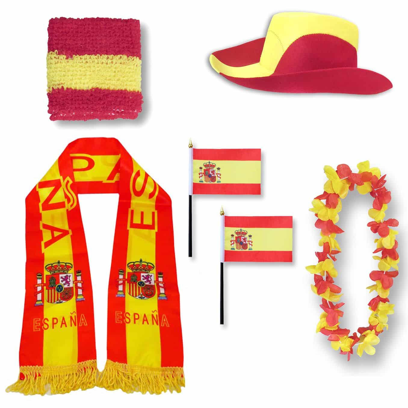 Fan-Paket "Spanien" Spain Espana WM EM Fußball Schal Hawaiikette Hut Schweissband Fahne Flagge