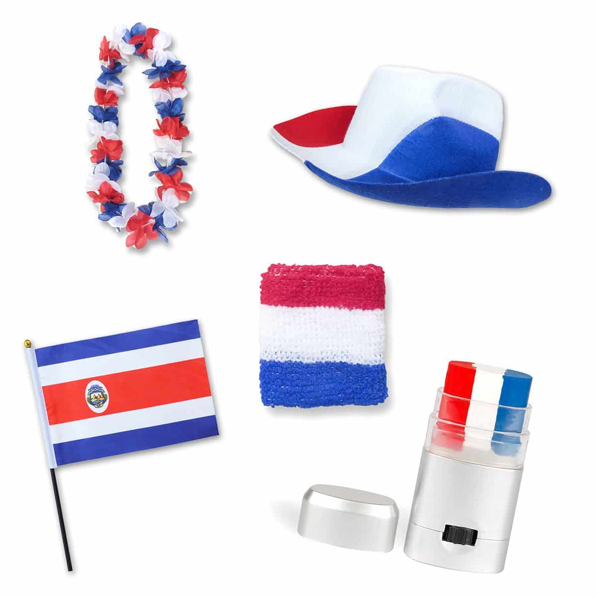 Fan-Paket EM "Costa Rica" Fußball Hut Kette Schminke Schweißband Flagge