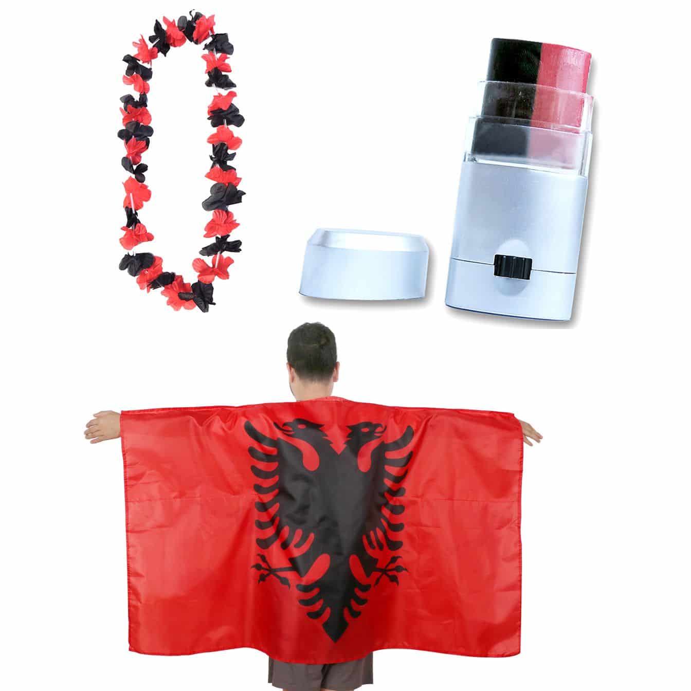 Fan-Paket EM "Albanien" Albania Fanset Fußball Hawaiikette Schminkstift Poncho