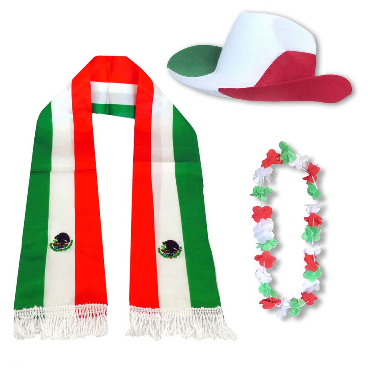 Fan-Paket "Mexiko" Mexico WM EM Fußball Schal Hawaiikette Hut Fanartikel