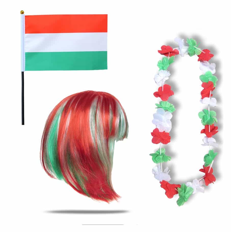Fanset "Ungarn" Hungary Blumenkette Fahne Flagge Perücke Bob