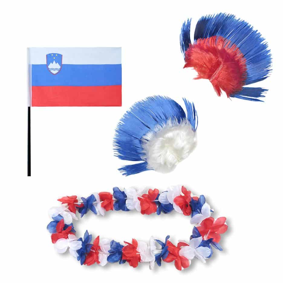 Fanset "Slowenien" Slovenia Blumenkette Fahne Flagge Perücke Irokese