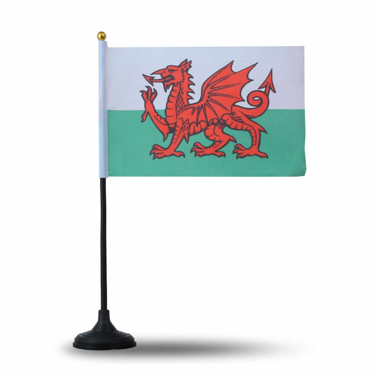 Mini Handfahnen mit Tischständer Fuß 10 Stück Set "Wales" EM WM Flaggen Fanartikel