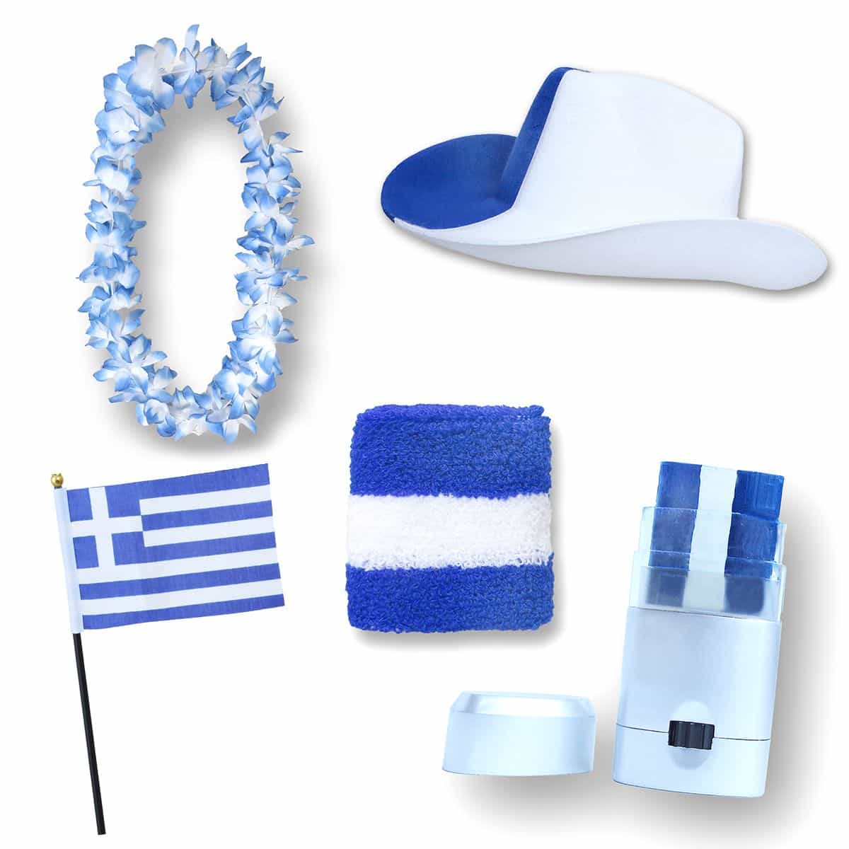 Fan-Paket EM "Griechenland" Greece Fußball Hut Kette Schminke Schweißband Flagge