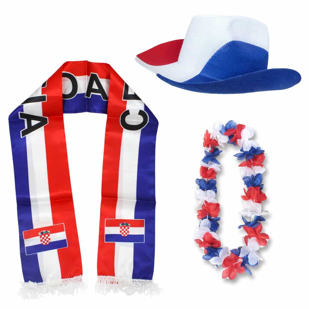 Fan-Paket "Kroatien" Croatia WM EM Fußball Schal Hawaiikette Hut Fanartikel