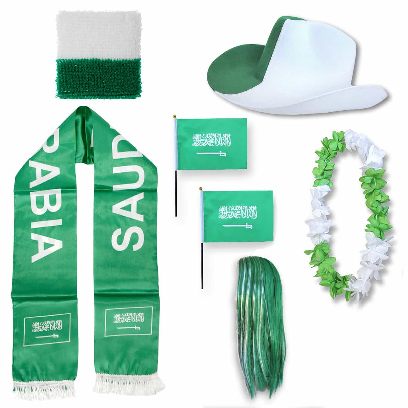 Fan-Paket "Saudiarabien" Saudi Arabia WM EM Fußball Schal Hawaiikette Hut Schweissband Fahne