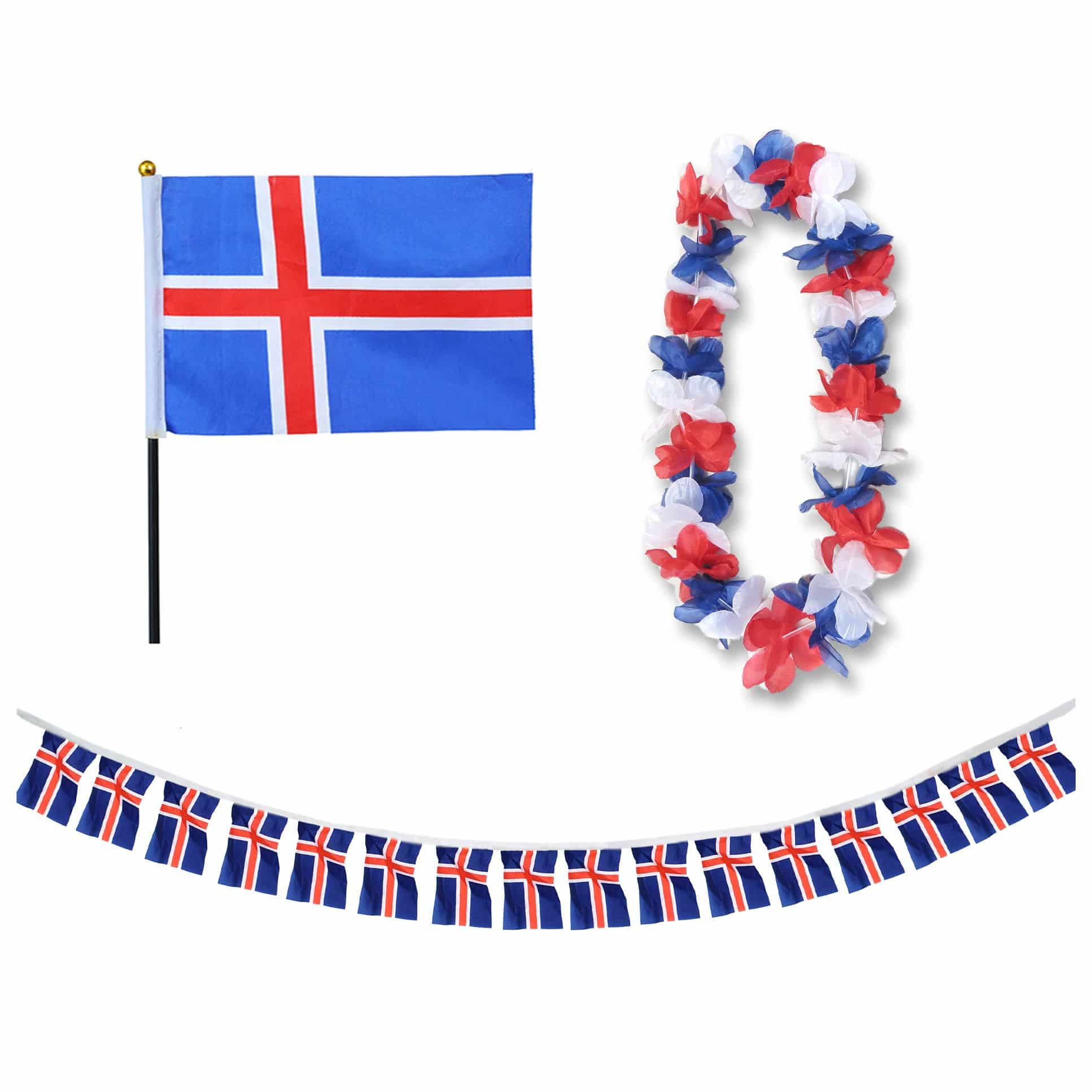 FANSET EM Fußball "Island" Iceland Girlande Mini Hand Flagge Hawaiikette