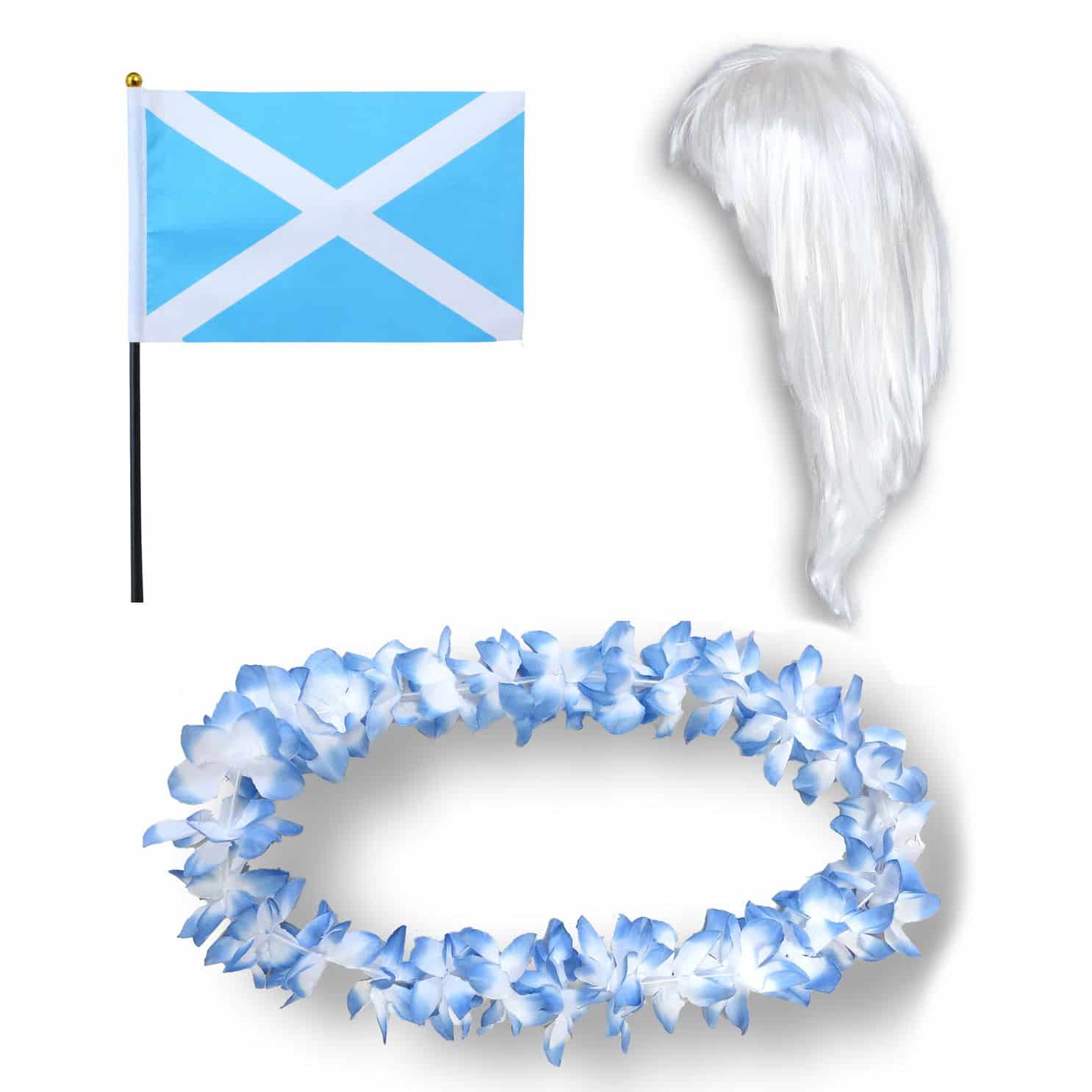 Fanset "Schottland" Scottland Blumenkette Fahne Flagge Perücke Langhaar