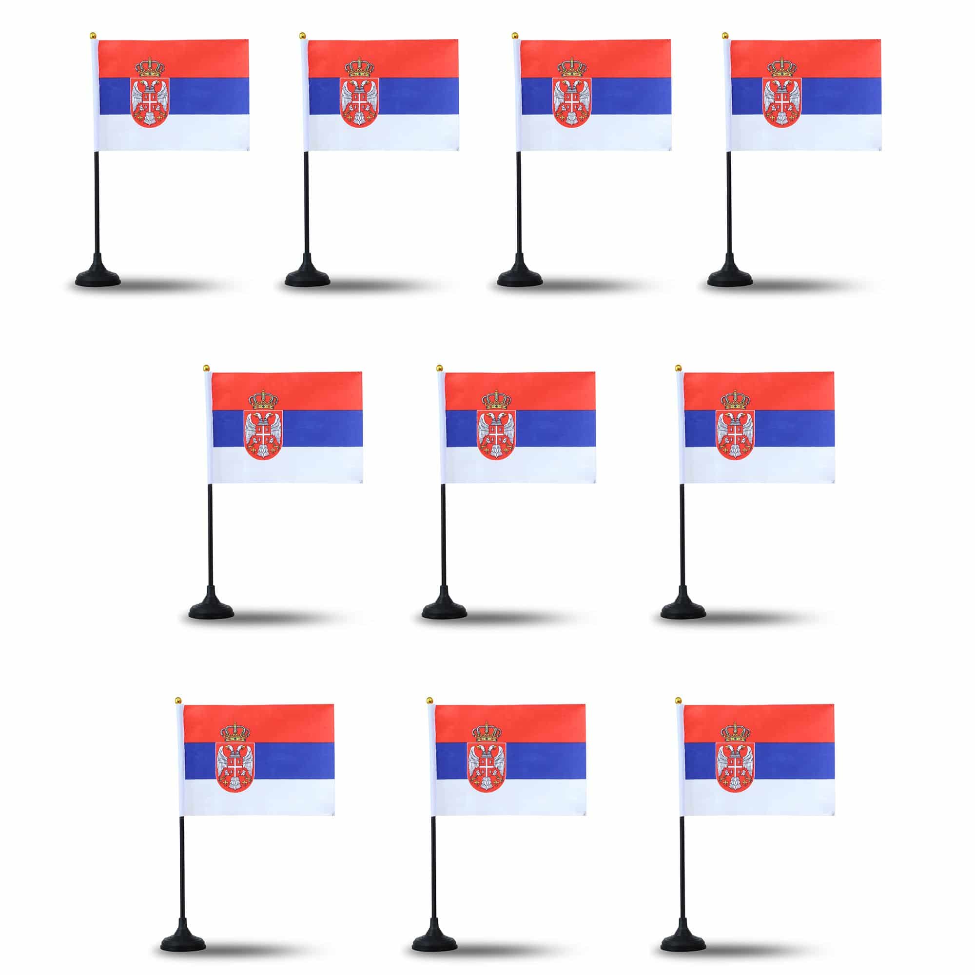 Mini Handfahnen mit Tischständer Fuß 10 Stück Set "Serbien" Serbia EM WM Flaggen Fanartikel