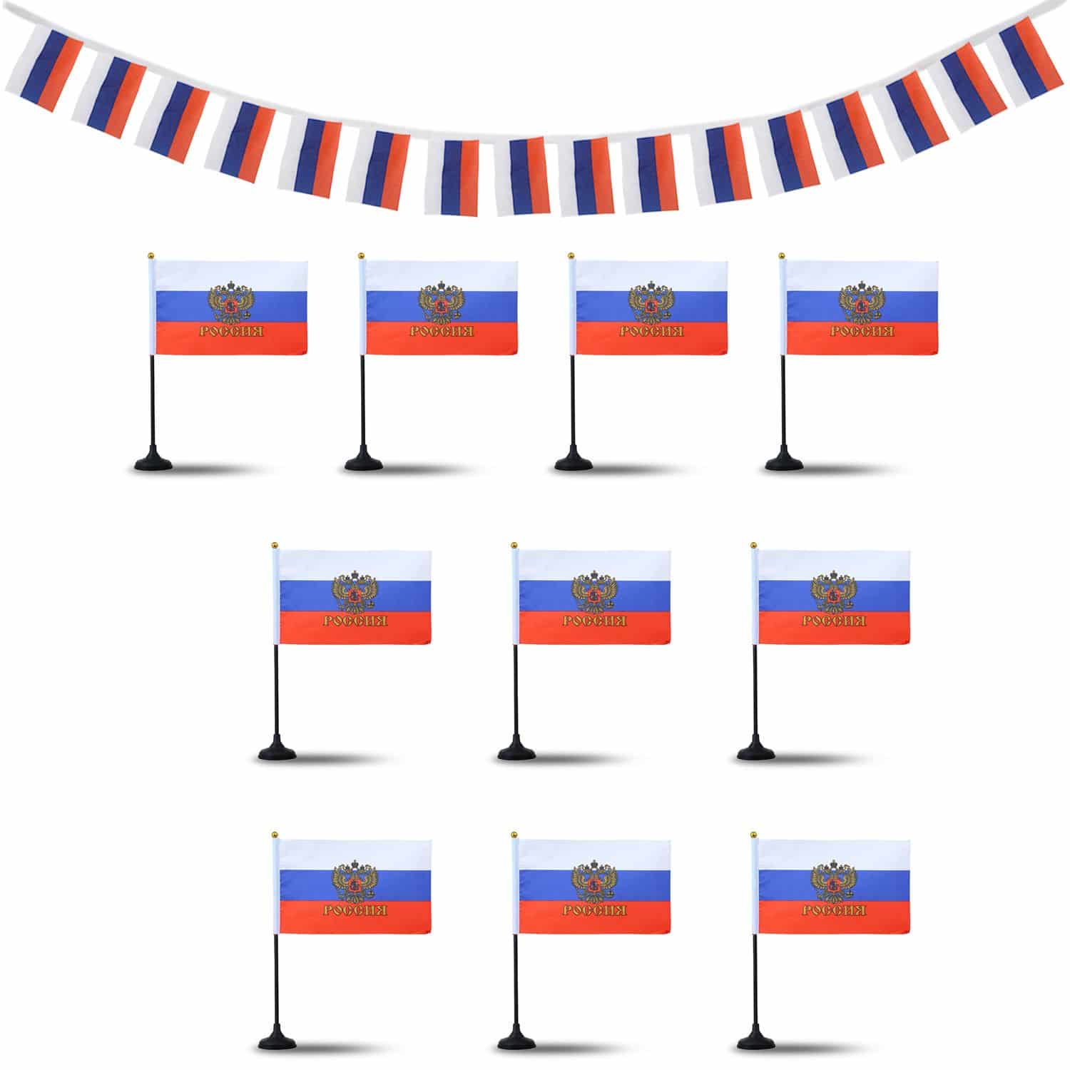 FANSET EM Fußball "Russland" Girlande Handflaggen Tischhalter