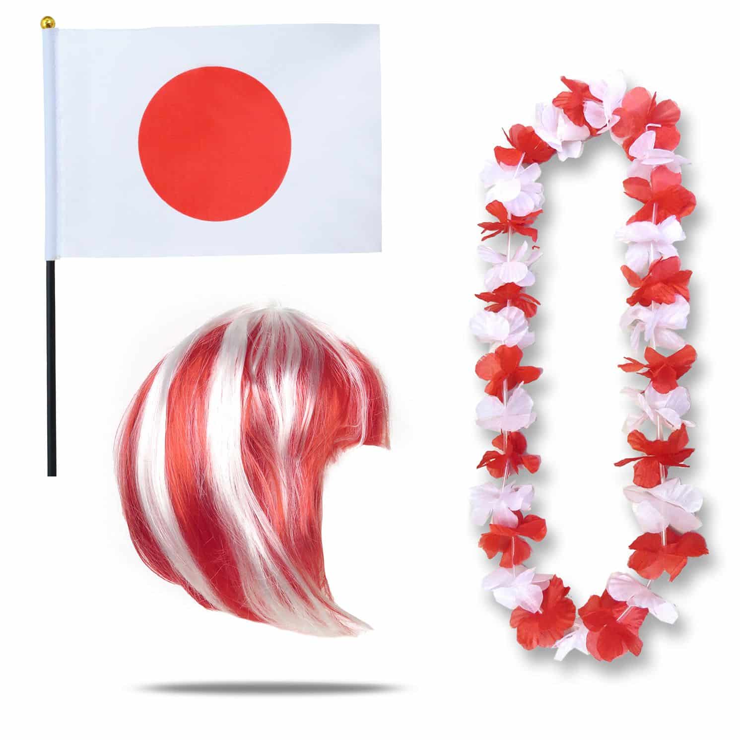 Fanset "Japan" Blumenkette Fahne Flagge Perücke Bob