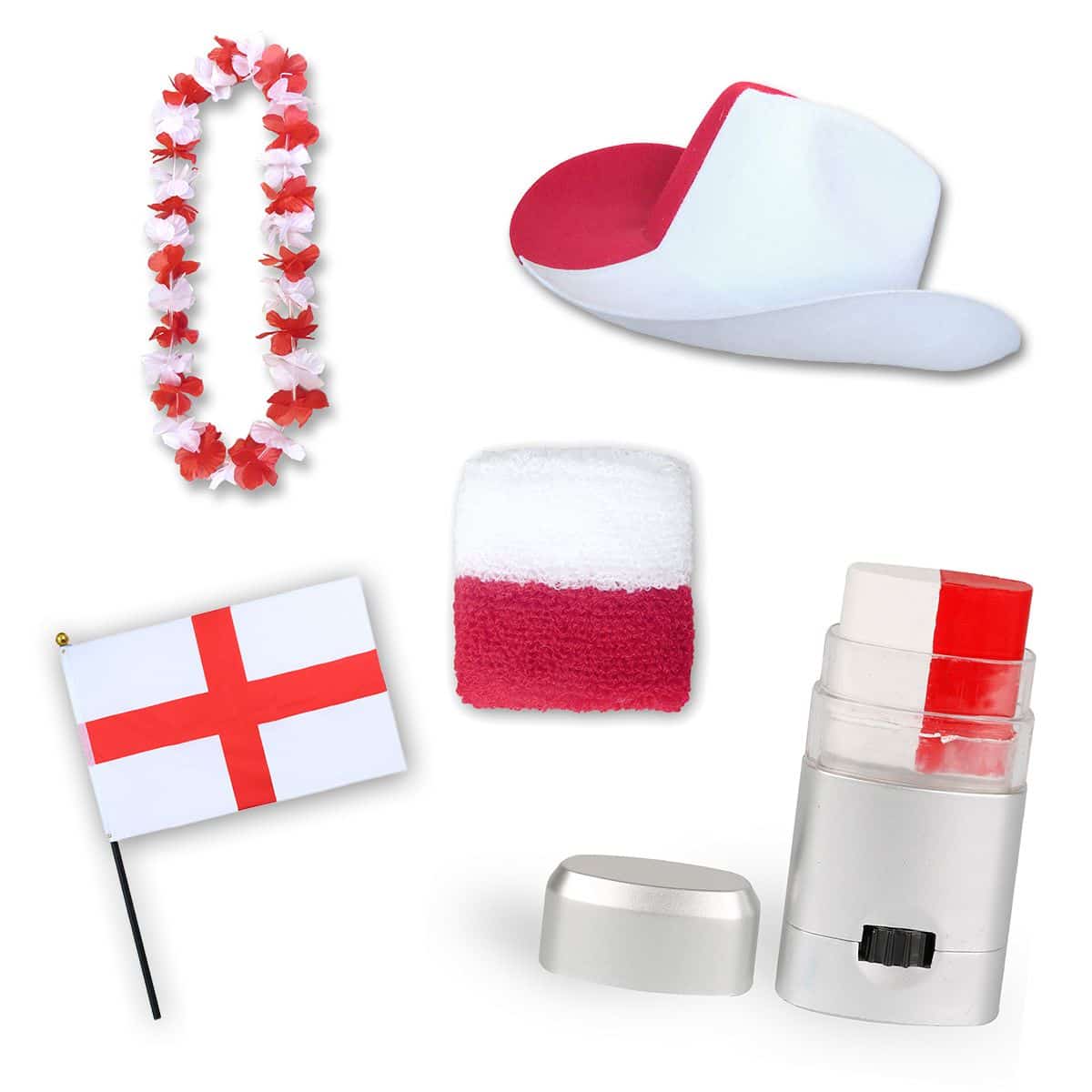 Fan-Paket EM "England" Fußball Hut Kette Schminke Schweißband Flagge