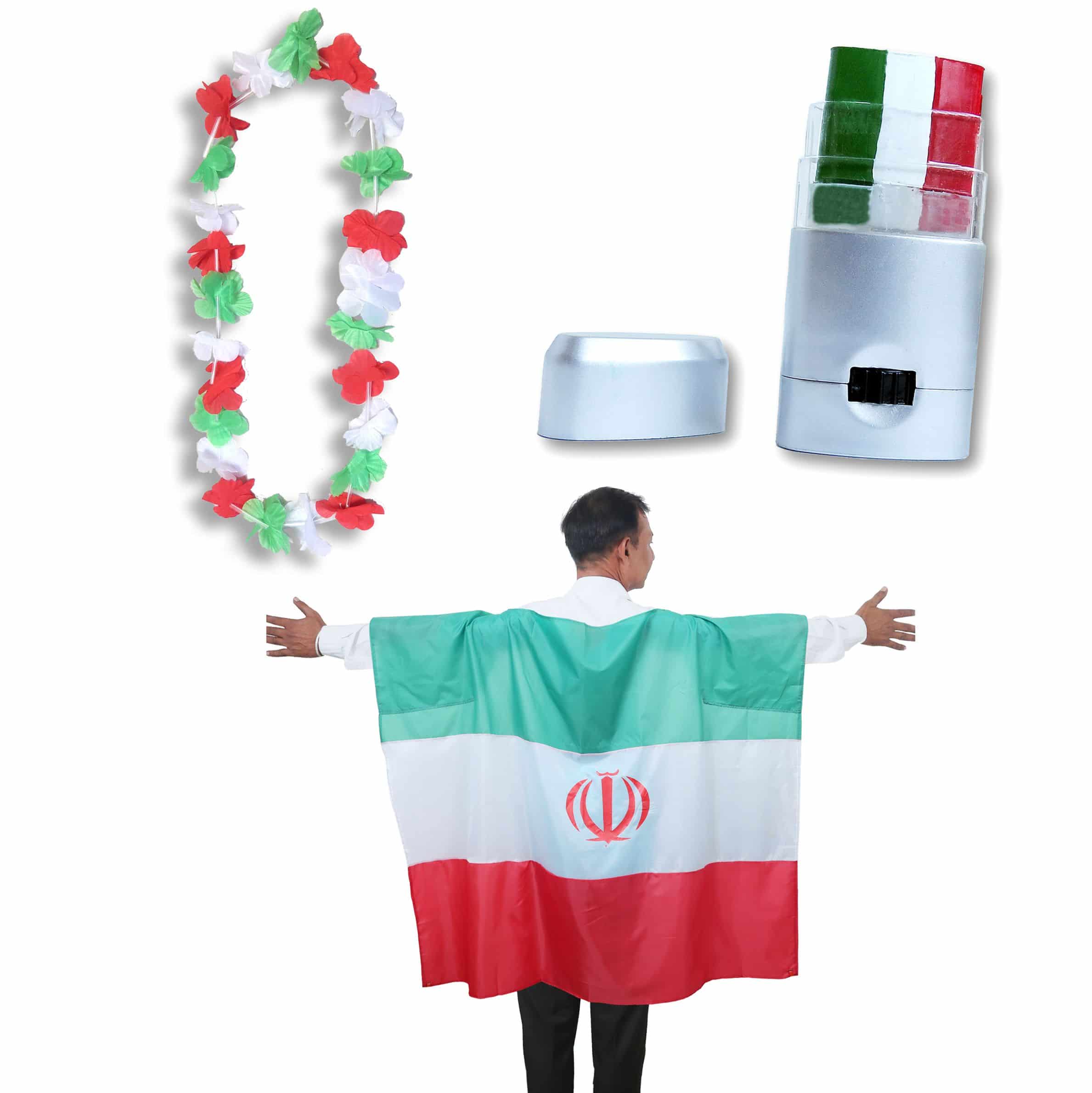 Fan-Paket EM "Iran" Fanset Fußball Hawaiikette Schminkstift Poncho