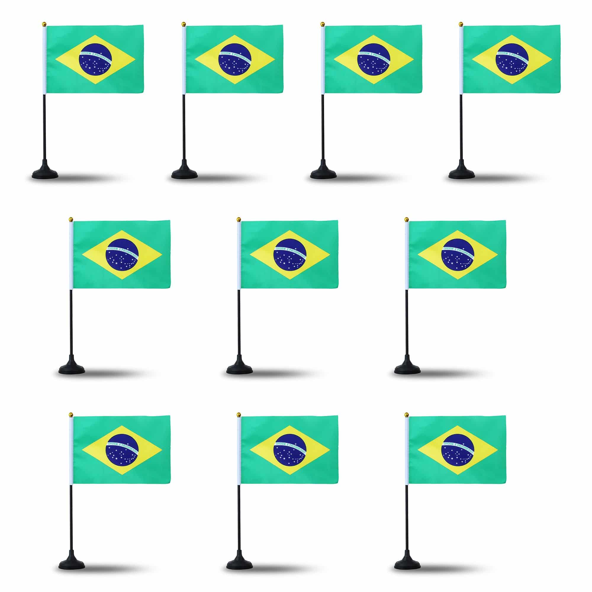 Mini Handfahnen mit Tischständer Fuß 10 Stück Set "Brasilien" Brazil Brasil EM WM Flaggen Fanartikel